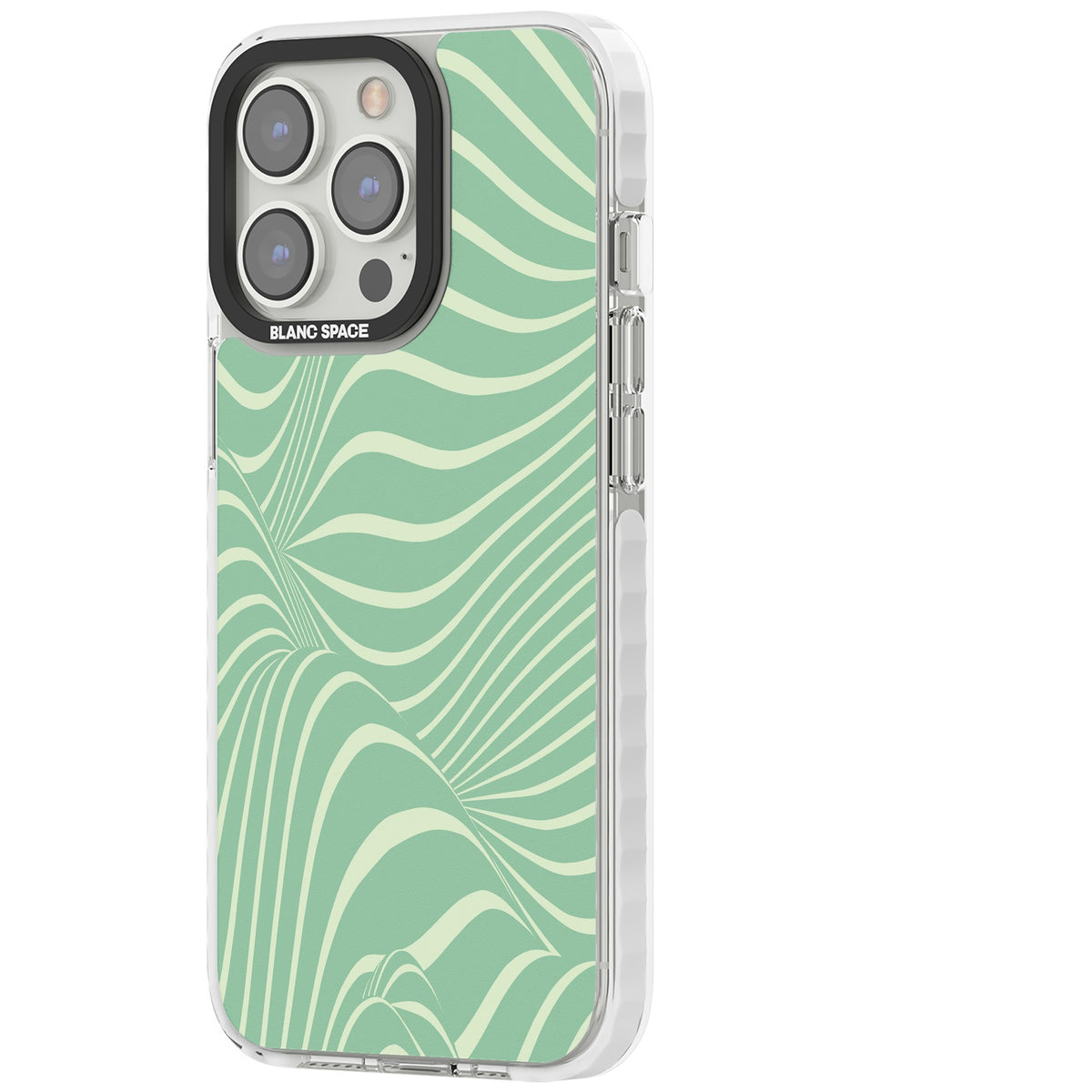 Mint Green Distorted Line iPhone 13 Pro / iPhone 13 Pro Max / iPhone 14 Pro / iPhone 14 Pro Max / iPhone 15 Pro / iPhone 15 Pro Max Impact Pro Clear Phone Case side