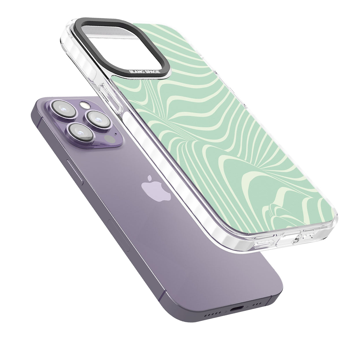 Mint Green Distorted Line iPhone 13 Pro / iPhone 13 Pro Max / iPhone 14 Pro / iPhone 14 Pro Max / iPhone 15 Pro / iPhone 15 Pro Max Impact Pro Clear Phone Case angled
