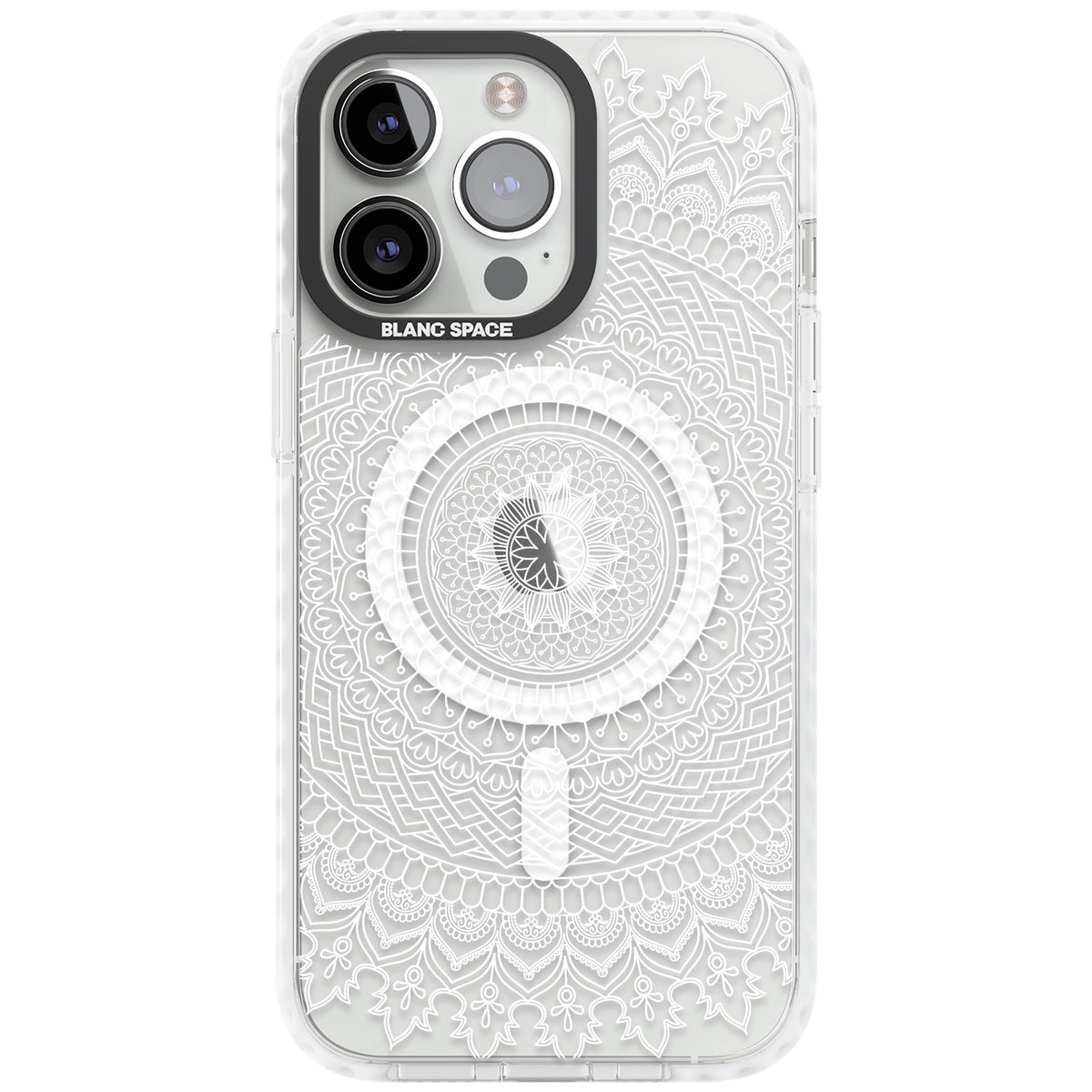 White Mandala iPhone 13 Pro / iPhone 13 Pro Max / iPhone 14 Pro / iPhone 14 Pro Max / iPhone 15 Pro / iPhone 15 Pro Max Impact Pro Clear Phone Case front