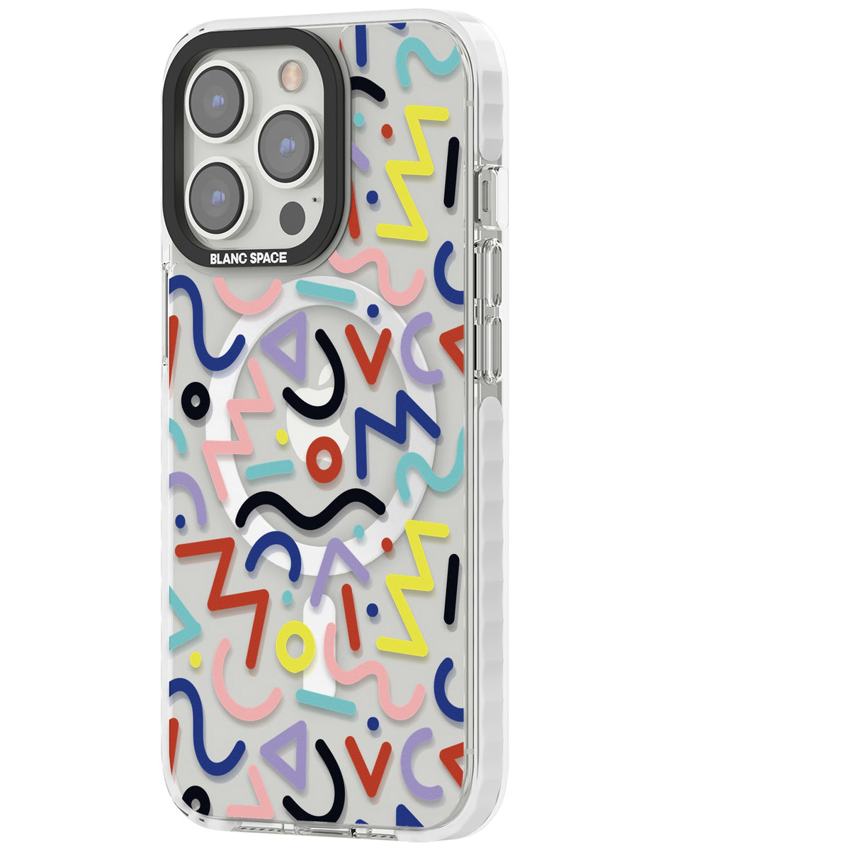 Memphis Retro Pattern iPhone 13 Pro / iPhone 13 Pro Max / iPhone 14 Pro / iPhone 14 Pro Max / iPhone 15 Pro / iPhone 15 Pro Max Impact Pro Clear Phone Case side