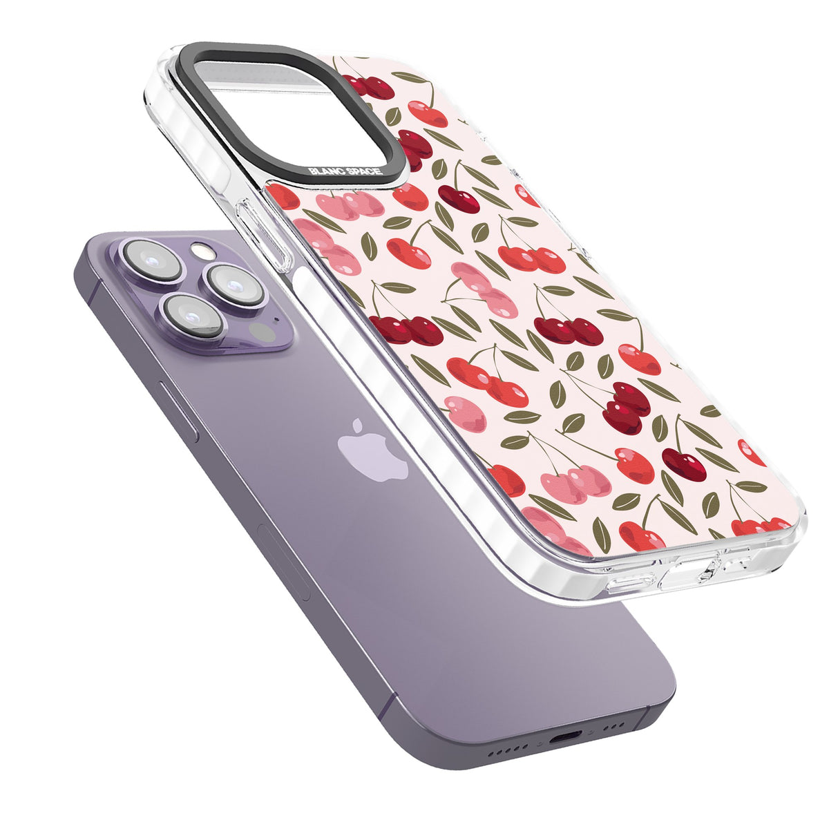 Cherry On Top (Pink) iPhone 13 Pro / iPhone 13 Pro Max / iPhone 14 Pro / iPhone 14 Pro Max / iPhone 15 Pro / iPhone 15 Pro Max Impact Pro Clear Phone Case angled