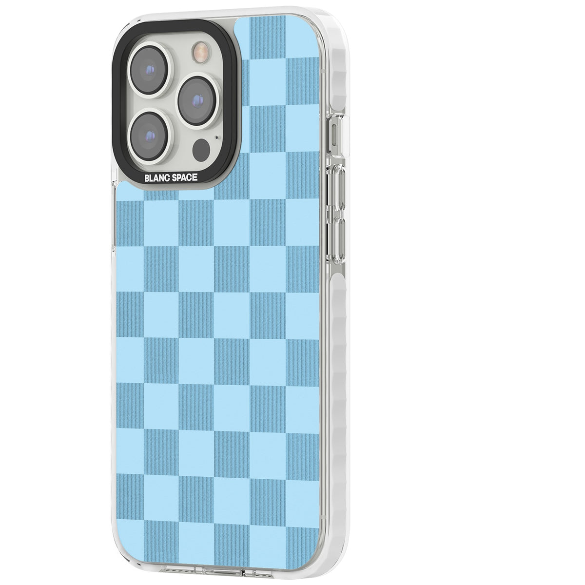 Skyblue Checkered iPhone 13 Pro / iPhone 13 Pro Max / iPhone 14 Pro / iPhone 14 Pro Max / iPhone 15 Pro / iPhone 15 Pro Max Impact Pro Clear Phone Case side