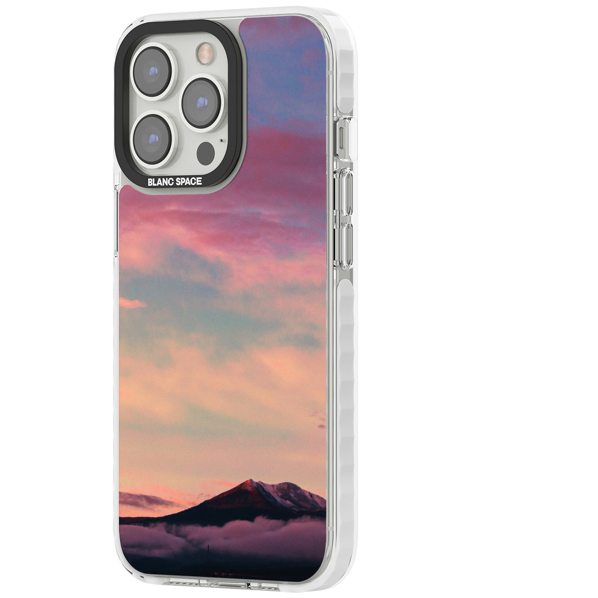Pastel Mountain Sunset iPhone 13 Pro / iPhone 13 Pro Max / iPhone 14 Pro / iPhone 14 Pro Max / iPhone 15 Pro / iPhone 15 Pro Max Impact Pro Clear Phone Case side