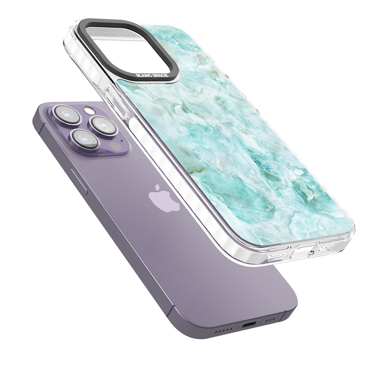 Aqua Onyx Marble iPhone 13 Pro / iPhone 13 Pro Max / iPhone 14 Pro / iPhone 14 Pro Max / iPhone 15 Pro / iPhone 15 Pro Max Impact Pro Clear Phone Case angled