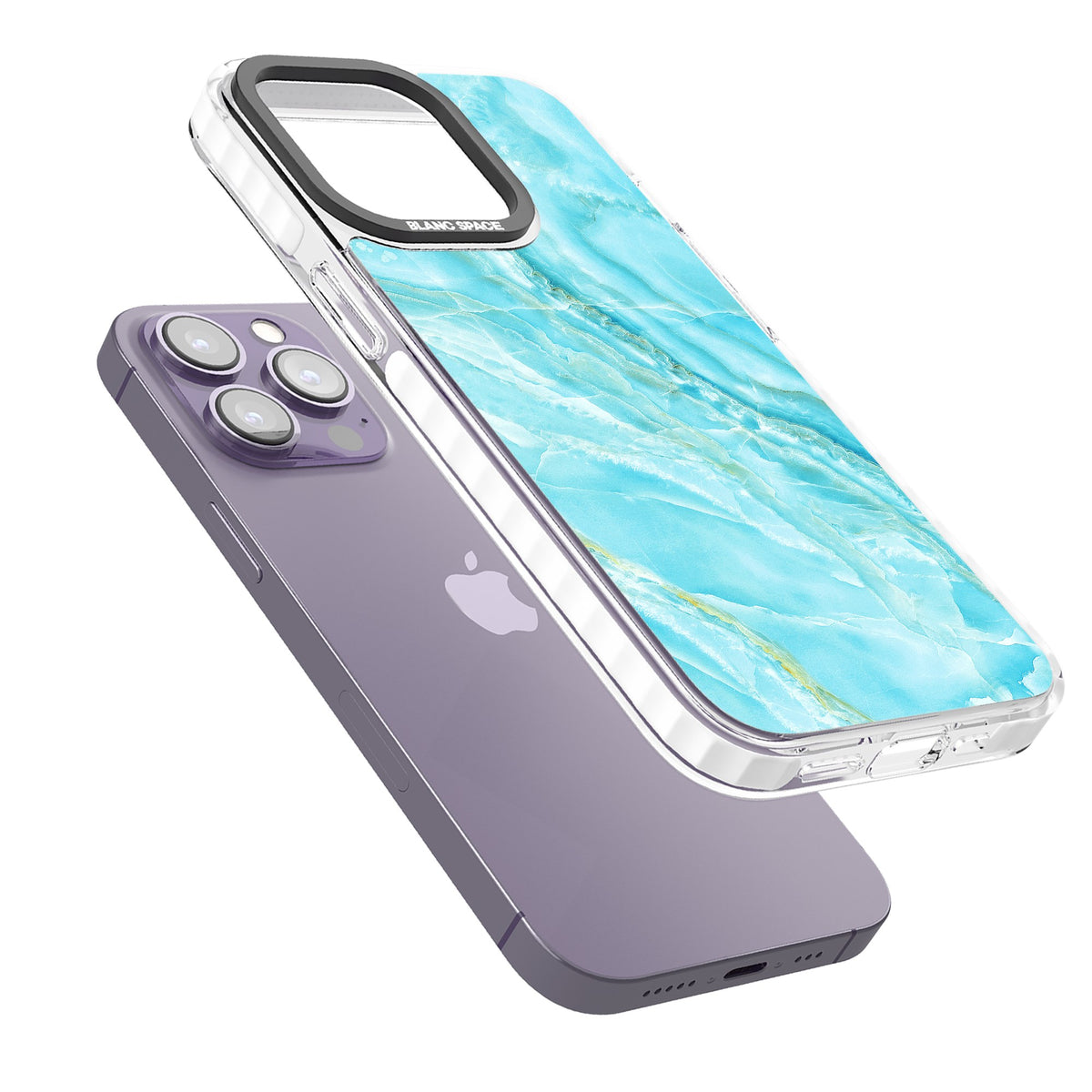 Blue Onyx Marble iPhone 13 Pro / iPhone 13 Pro Max / iPhone 14 Pro / iPhone 14 Pro Max / iPhone 15 Pro / iPhone 15 Pro Max Impact Pro Clear Phone Case angled