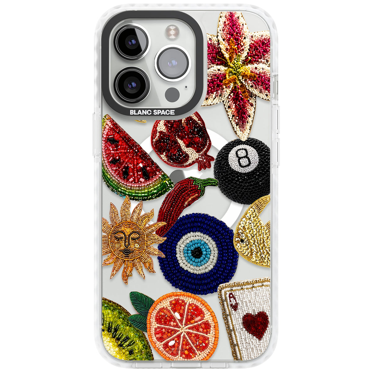 Beaded Charms iPhone 13 Pro / iPhone 13 Pro Max / iPhone 14 Pro / iPhone 14 Pro Max / iPhone 15 Pro / iPhone 15 Pro Max Impact Pro Clear Phone Case front