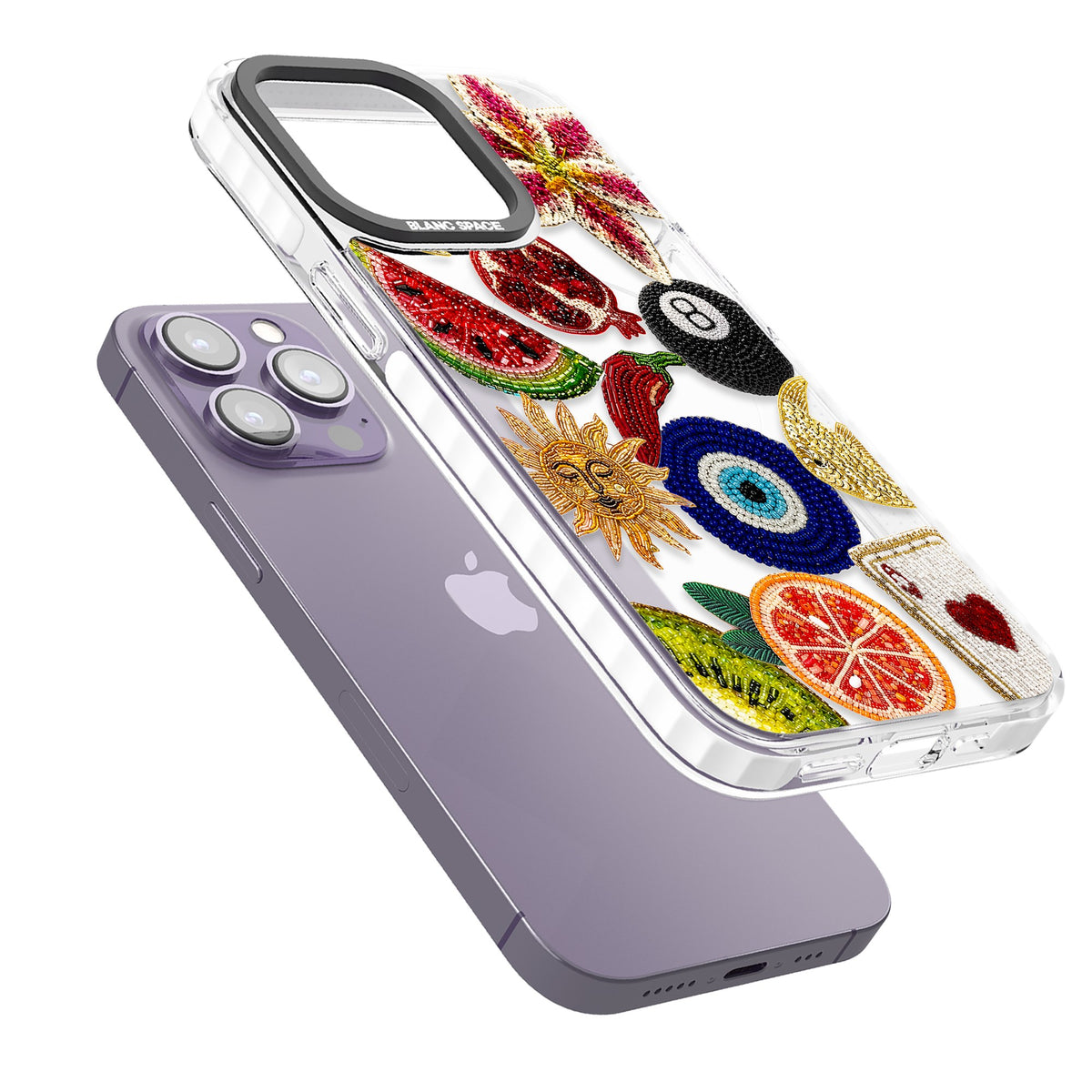 Beaded Charms iPhone 13 Pro / iPhone 13 Pro Max / iPhone 14 Pro / iPhone 14 Pro Max / iPhone 15 Pro / iPhone 15 Pro Max Impact Pro Clear Phone Case angled