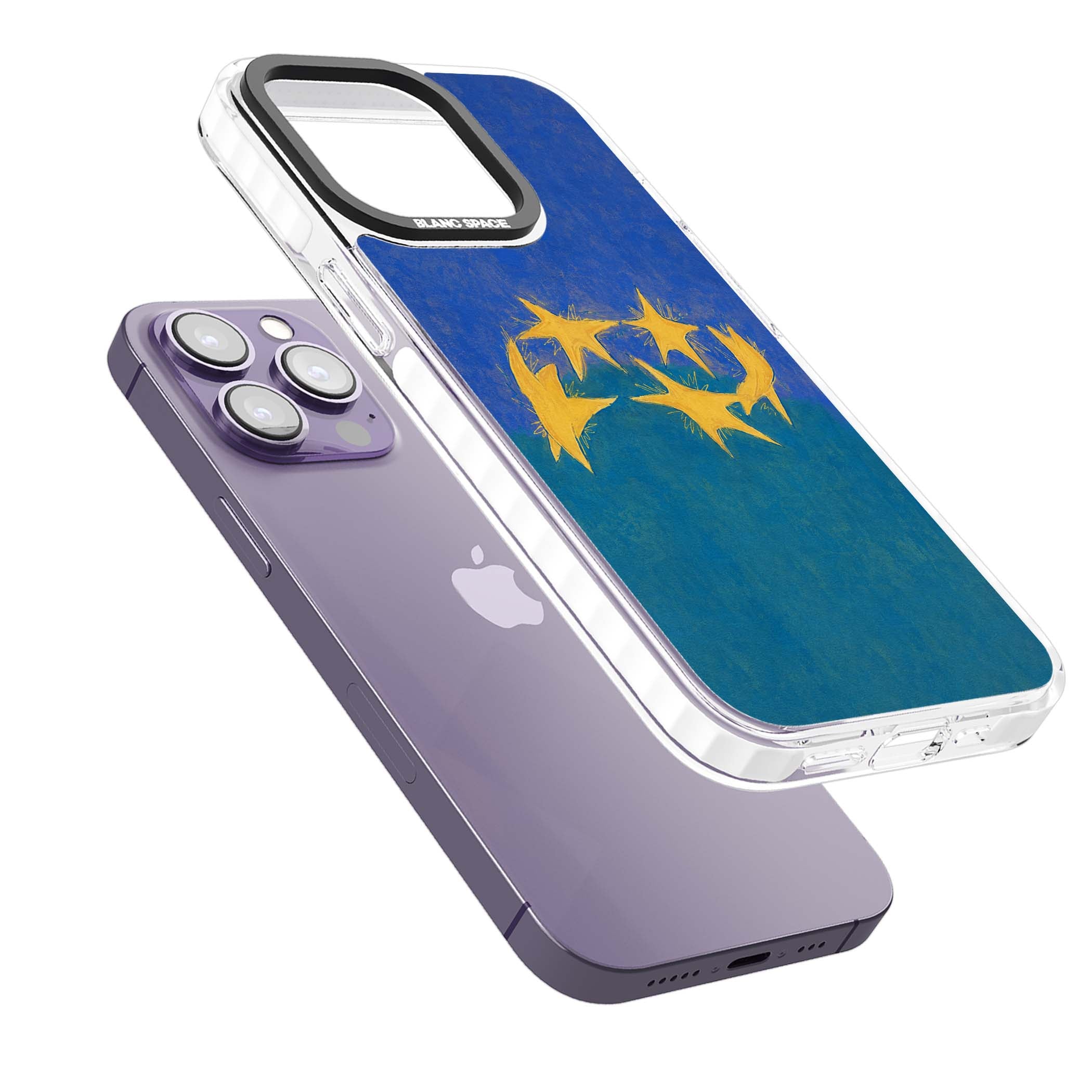 Star Boogie stars aesthetic iPhone case featuring five yellow hand-painted stars on cobalt blue and teal | Impact Magsafe case for iPhone 13 Pro, iPhone 14 Pro, iPhone 15 Pro