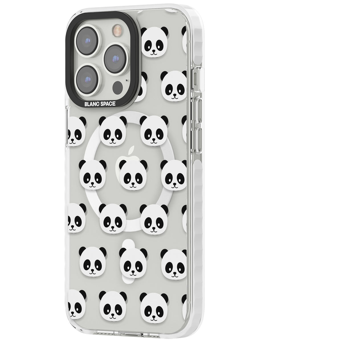 Panda Face Pattern iPhone 13 Pro / iPhone 13 Pro Max / iPhone 14 Pro / iPhone 14 Pro Max / iPhone 15 Pro / iPhone 15 Pro Max Impact Pro Clear Phone Case side