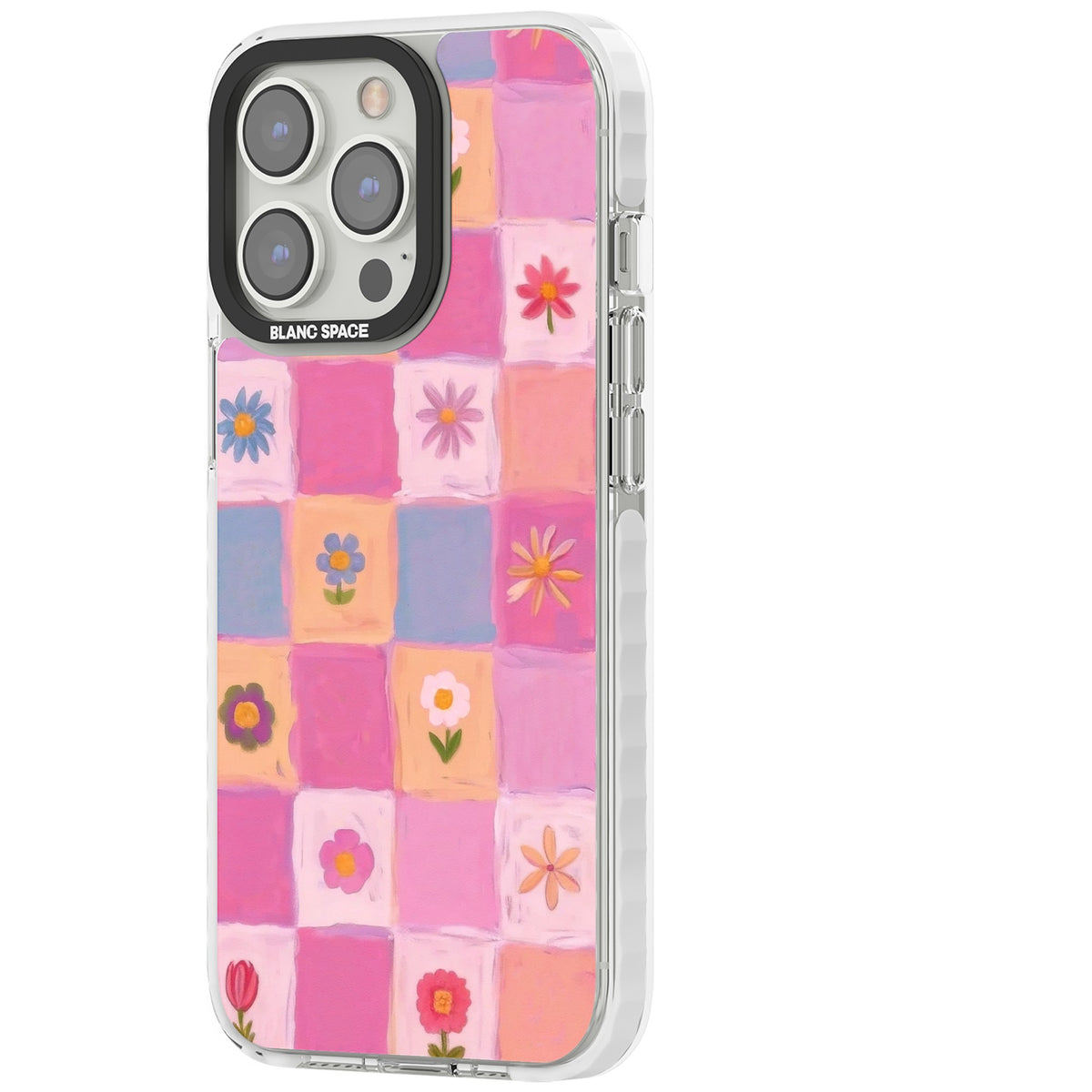 Pastel Flower Patchwork iPhone 13 Pro / iPhone 13 Pro Max / iPhone 14 Pro / iPhone 14 Pro Max / iPhone 15 Pro / iPhone 15 Pro Max Impact Pro Clear Phone Case side