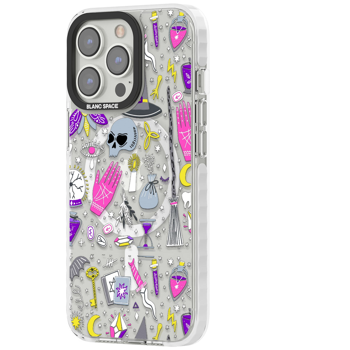 Black Magic Pattern iPhone 13 Pro / iPhone 13 Pro Max / iPhone 14 Pro / iPhone 14 Pro Max / iPhone 15 Pro / iPhone 15 Pro Max Impact Pro Clear Phone Case side