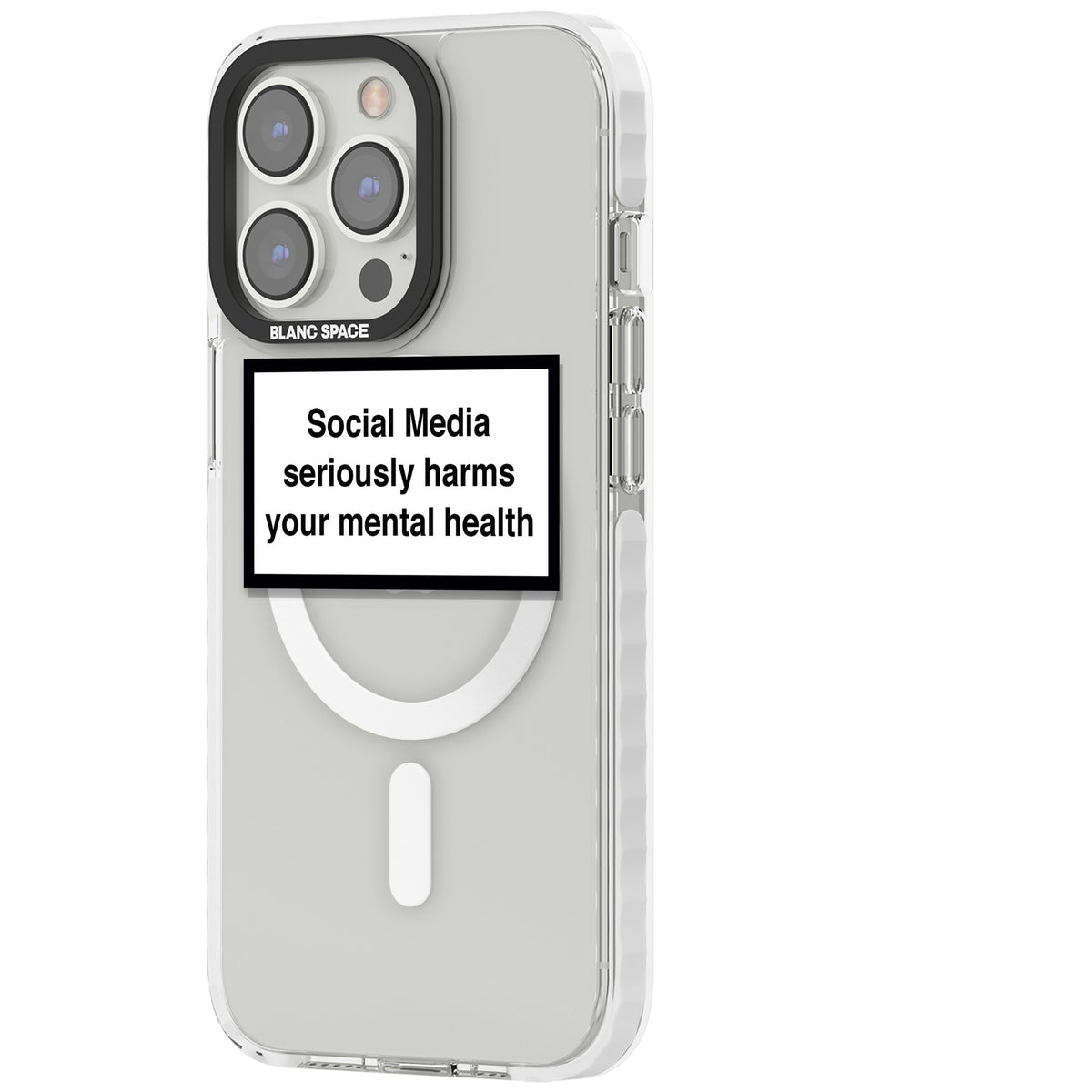 Social Media Harms iPhone 13 Pro / iPhone 13 Pro Max / iPhone 14 Pro / iPhone 14 Pro Max / iPhone 15 Pro / iPhone 15 Pro Max Impact Pro Clear Phone Case side
