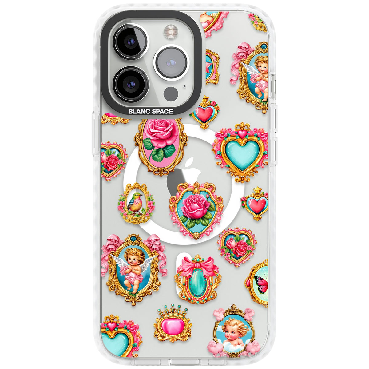 Angelcore Hearts Frames iPhone 13 Pro / iPhone 13 Pro Max / iPhone 14 Pro / iPhone 14 Pro Max / iPhone 15 Pro / iPhone 15 Pro Max Impact Pro Clear Phone Case front