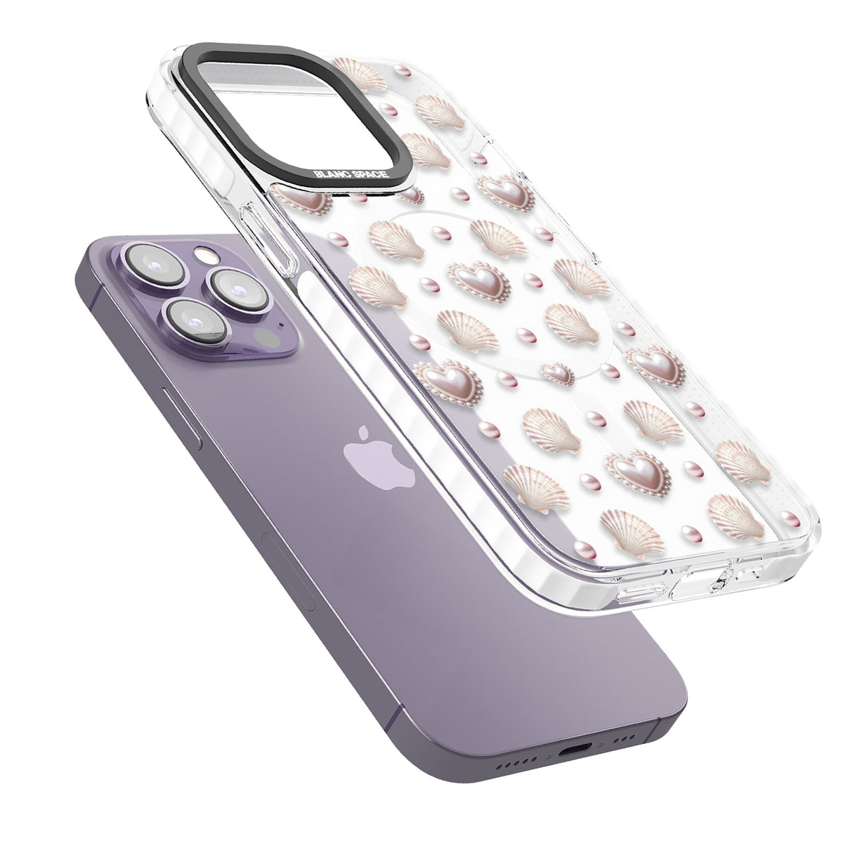 Pearl Hearts iPhone 13 Pro / iPhone 13 Pro Max / iPhone 14 Pro / iPhone 14 Pro Max / iPhone 15 Pro / iPhone 15 Pro Max Impact Pro Clear Phone Case angled