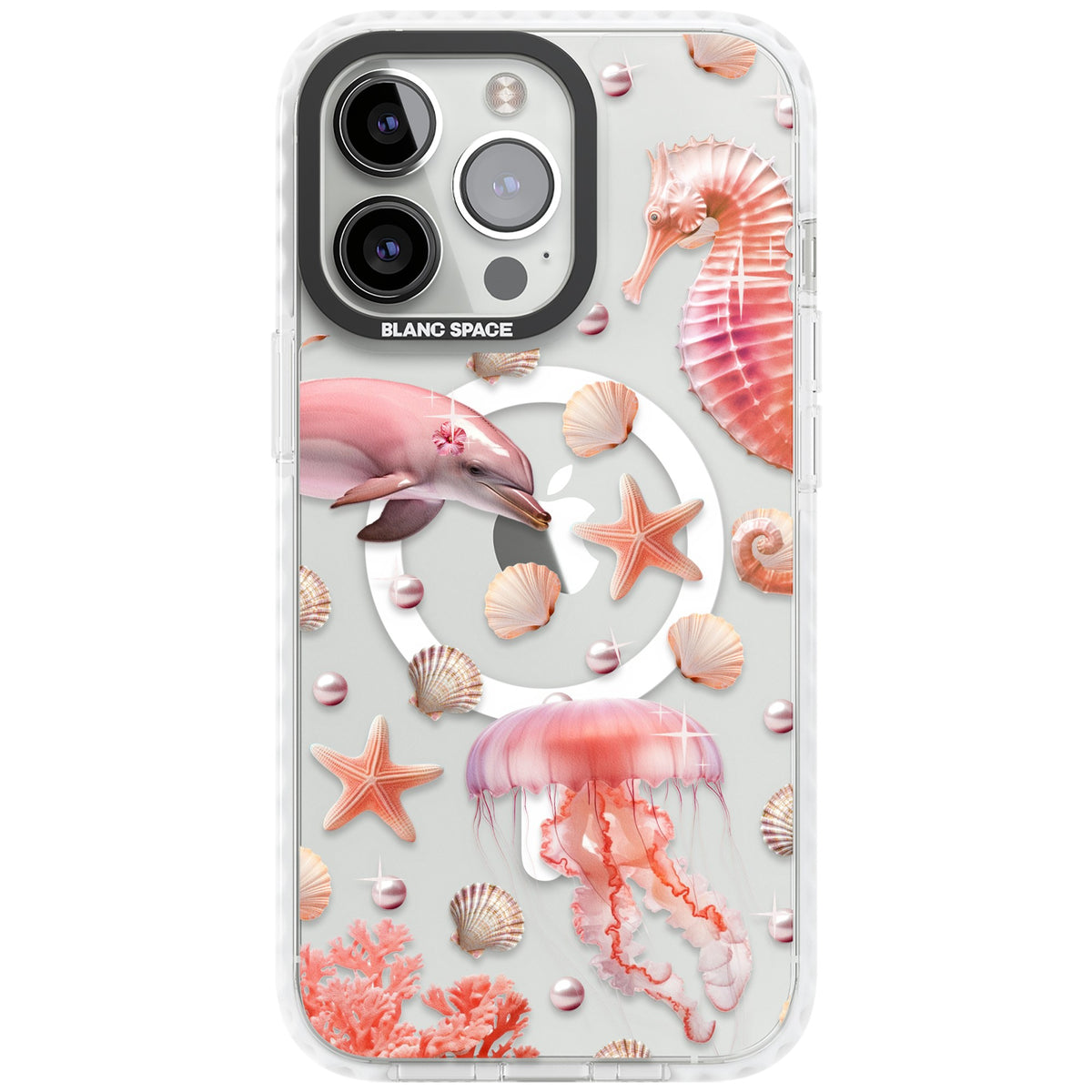 Pink Sealife iPhone 13 Pro / iPhone 13 Pro Max / iPhone 14 Pro / iPhone 14 Pro Max / iPhone 15 Pro / iPhone 15 Pro Max Impact Pro Clear Phone Case front