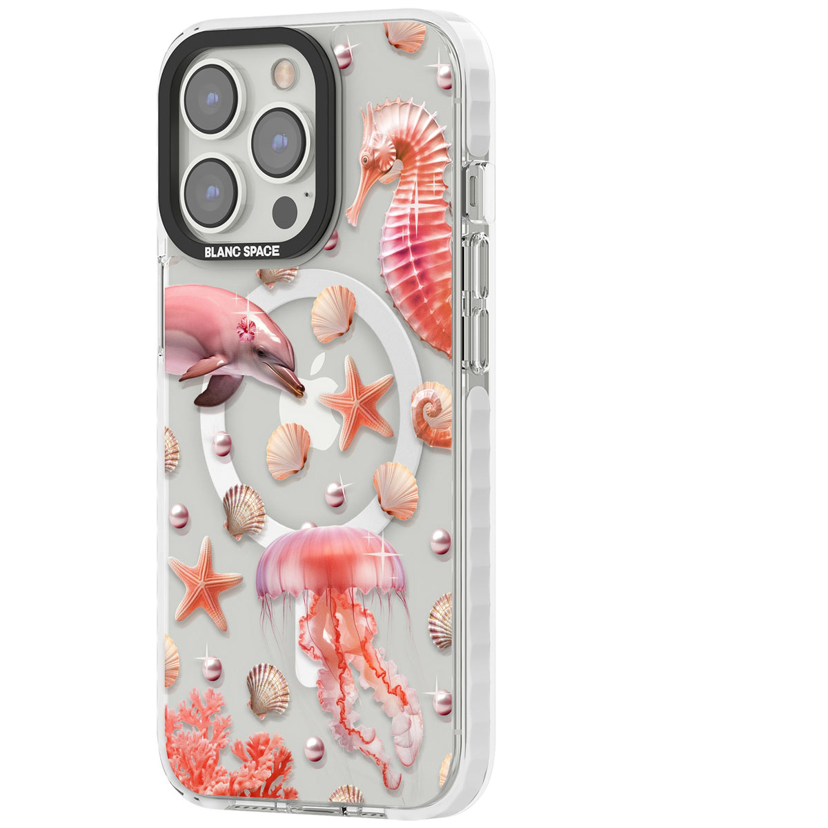 Pink Sealife iPhone 13 Pro / iPhone 13 Pro Max / iPhone 14 Pro / iPhone 14 Pro Max / iPhone 15 Pro / iPhone 15 Pro Max Impact Pro Clear Phone Case side