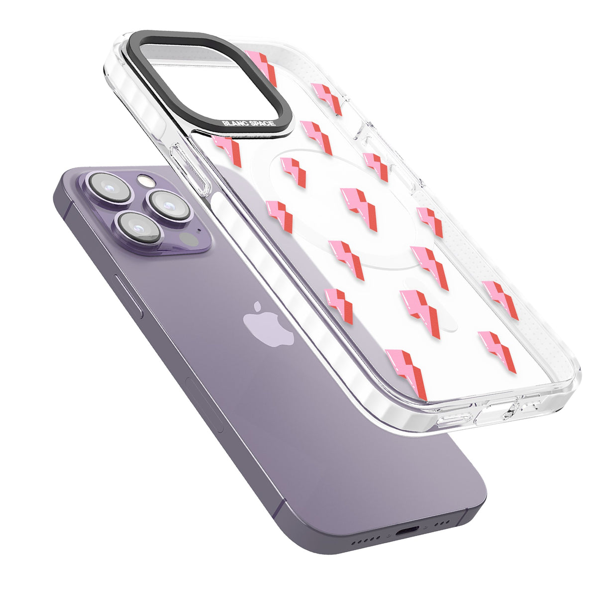 Pink Bolt iPhone 13 Pro / iPhone 13 Pro Max / iPhone 14 Pro / iPhone 14 Pro Max / iPhone 15 Pro / iPhone 15 Pro Max Impact Pro Clear Phone Case angled