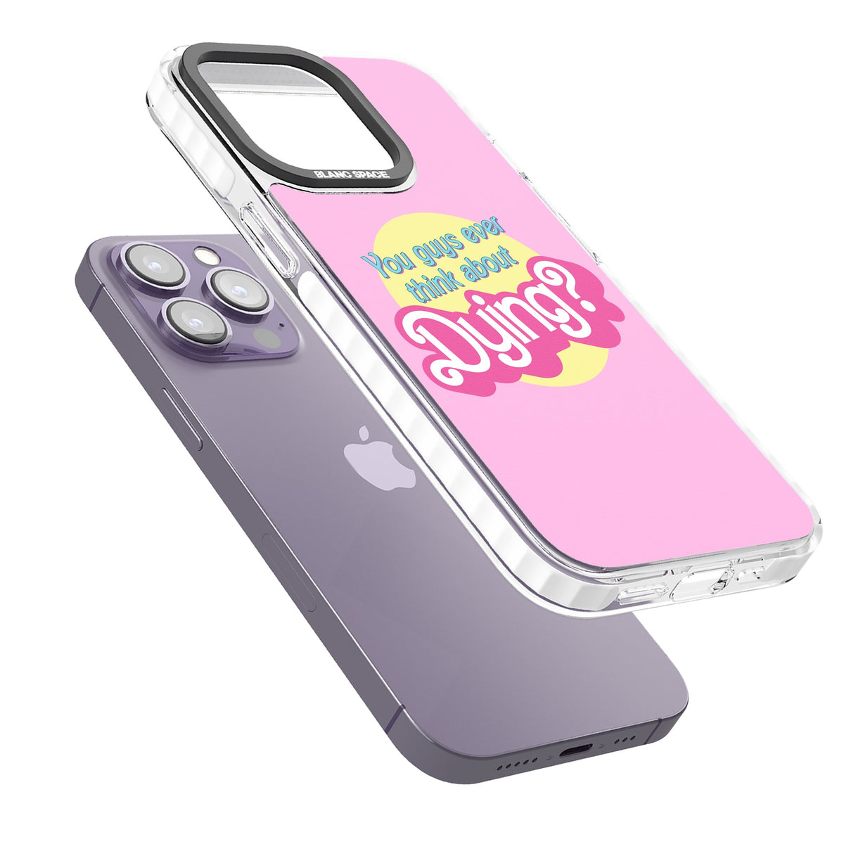 Ever Think About Dying? iPhone 13 Pro / iPhone 13 Pro Max / iPhone 14 Pro / iPhone 14 Pro Max / iPhone 15 Pro / iPhone 15 Pro Max Impact Pro Clear Phone Case angled