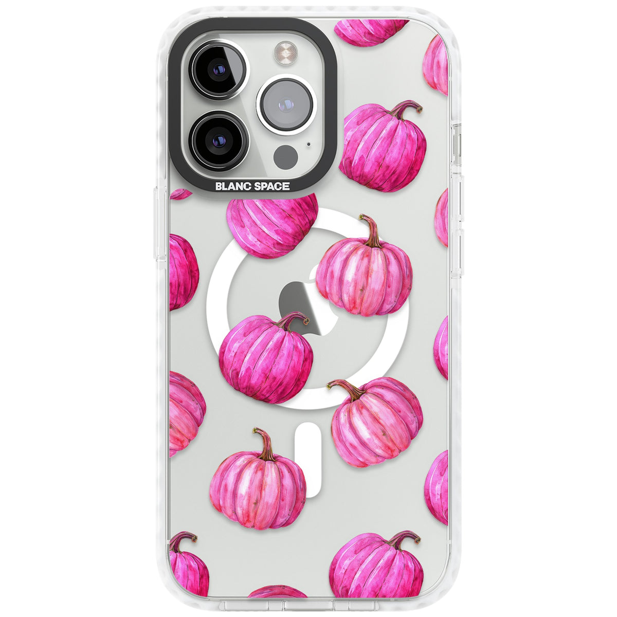 Pink Pumpkins iPhone 13 Pro / iPhone 13 Pro Max / iPhone 14 Pro / iPhone 14 Pro Max / iPhone 15 Pro / iPhone 15 Pro Max Impact Pro Clear Phone Case front