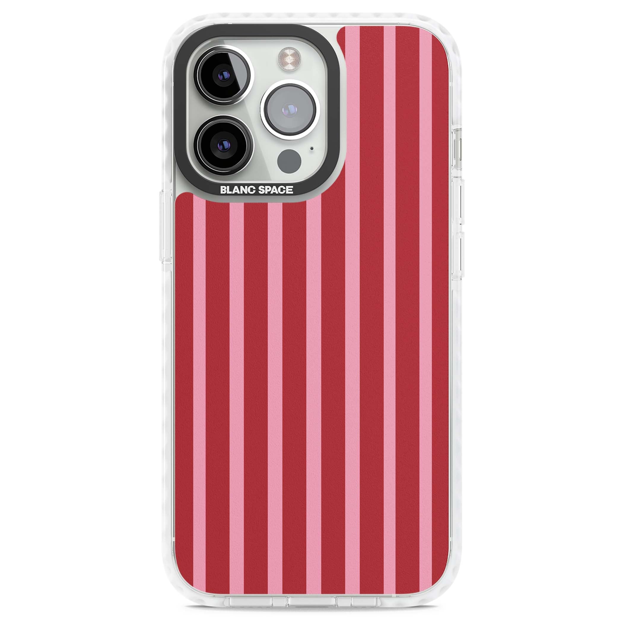 Raspberry Stripe coquette iPhone case featuring red and pink vertical stripes in a candy-inspired pattern | Impact Magsafe case for iPhone 13 Pro, iPhone 14 Pro, iPhone 15 Pro
