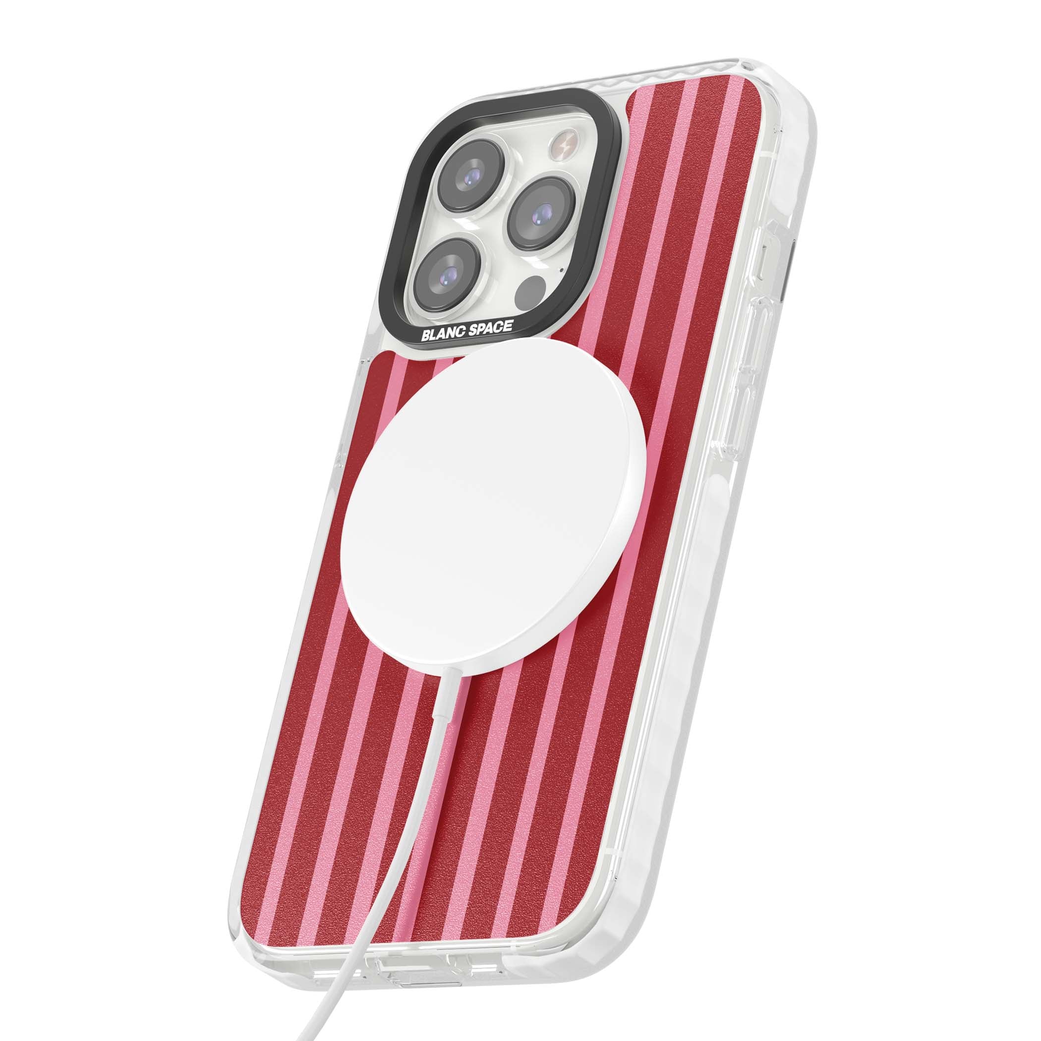 Raspberry Stripe coquette iPhone case featuring red and pink vertical stripes in a candy-inspired pattern | Impact Magsafe case for iPhone 13 Pro, iPhone 14 Pro, iPhone 15 Pro