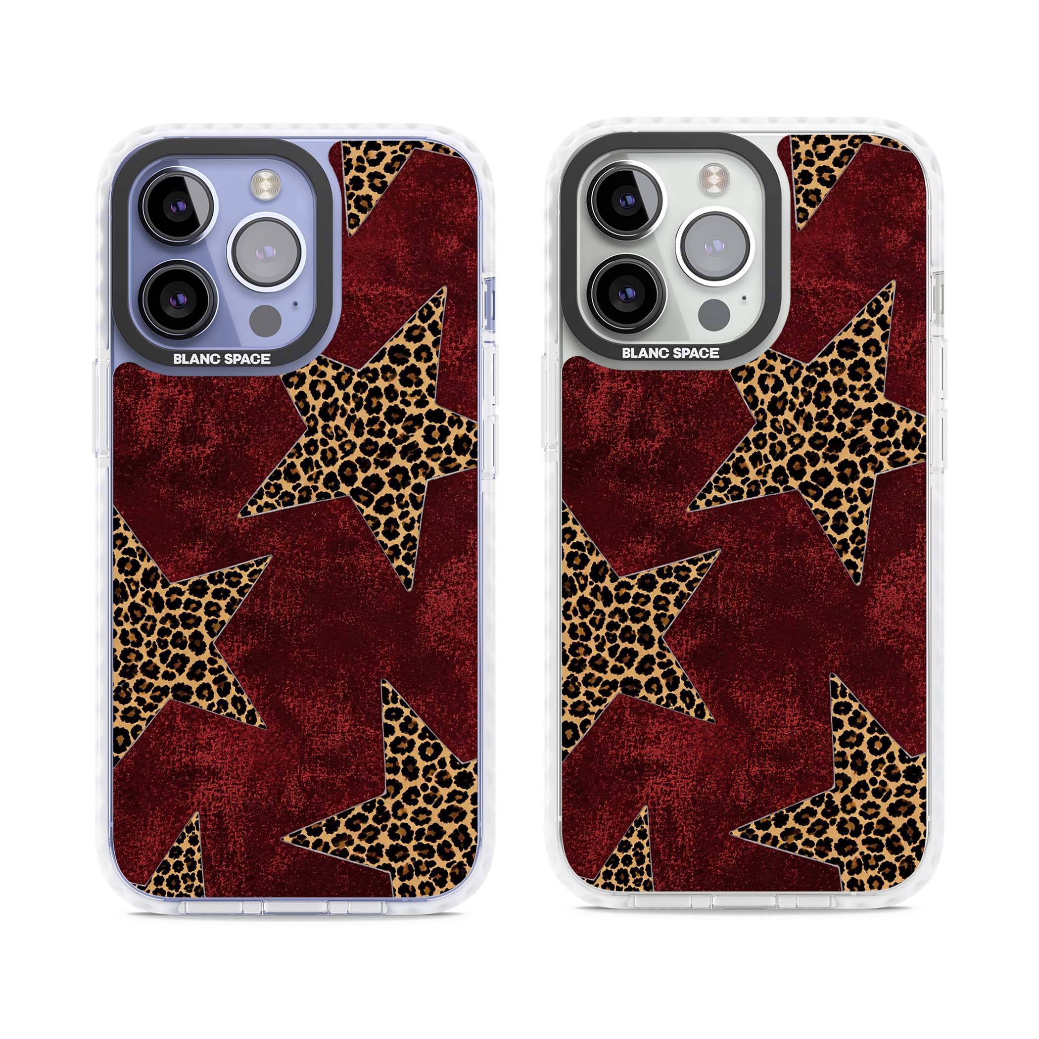 Showgirl leopard print iPhone case featuring cheetah print stars on distressed red grunge background | Impact Magsafe case for iPhone 13 Pro, iPhone 14 Pro, iPhone 15 Pro