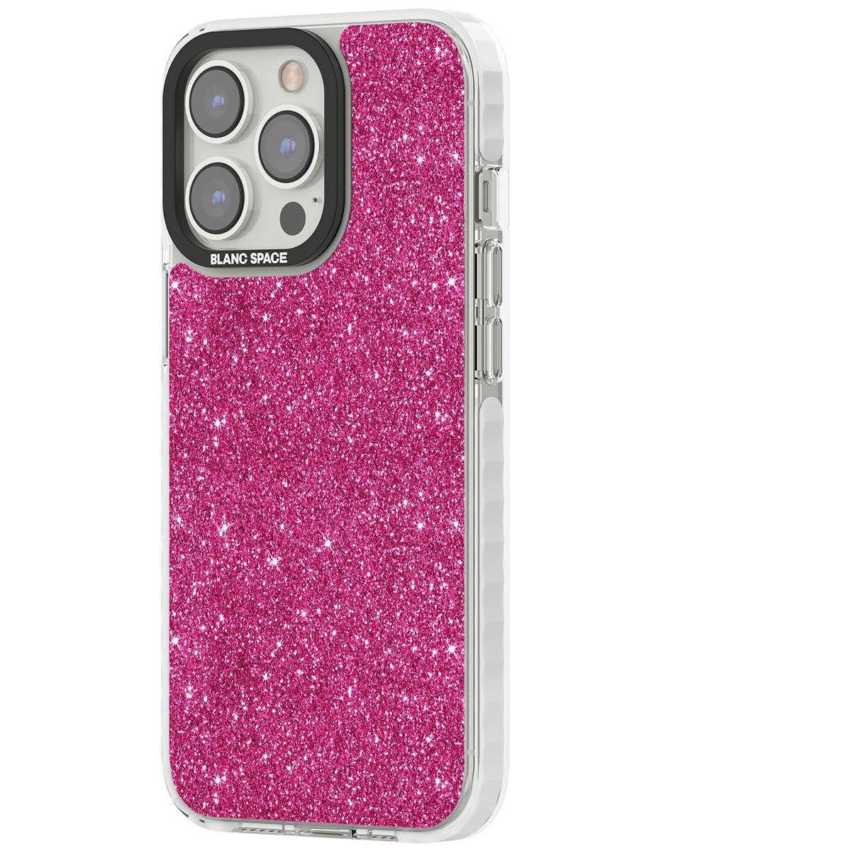 Pink Glitter iPhone 13 Pro / iPhone 13 Pro Max / iPhone 14 Pro / iPhone 14 Pro Max / iPhone 15 Pro / iPhone 15 Pro Max Impact Pro Clear Phone Case side