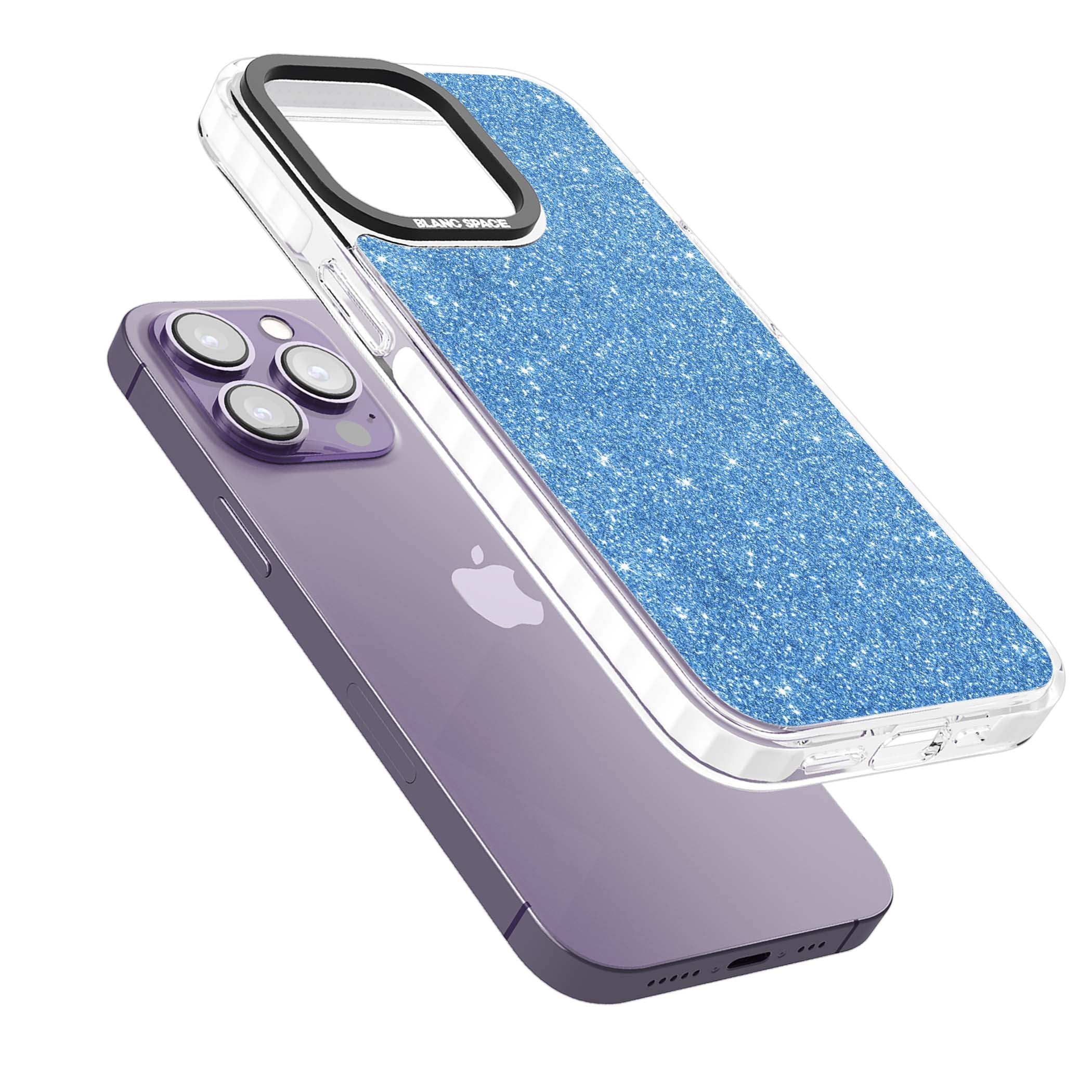 Blue Glitter blue glitter iPhone case featuring dense sparkling cerulean glitter with a glamorous shimmering finish | Impact Magsafe case for iPhone 13 Pro, iPhone 14 Pro, iPhone 15 Pro