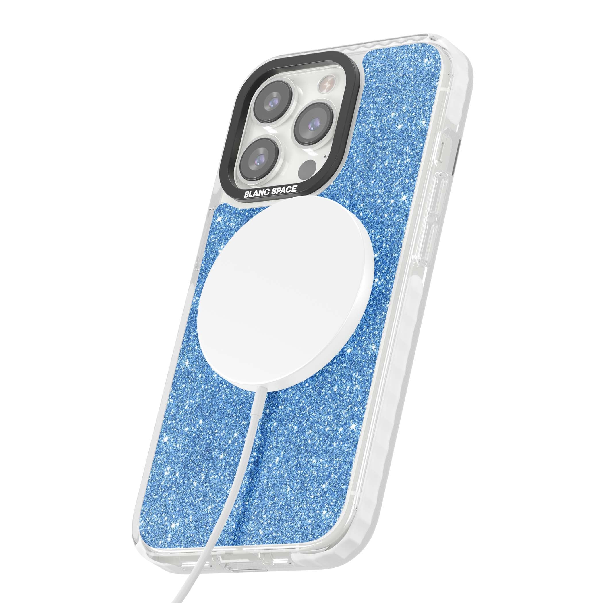Blue Glitter blue glitter iPhone case featuring dense sparkling cerulean glitter with a glamorous shimmering finish | Impact Magsafe case for iPhone 13 Pro, iPhone 14 Pro, iPhone 15 Pro