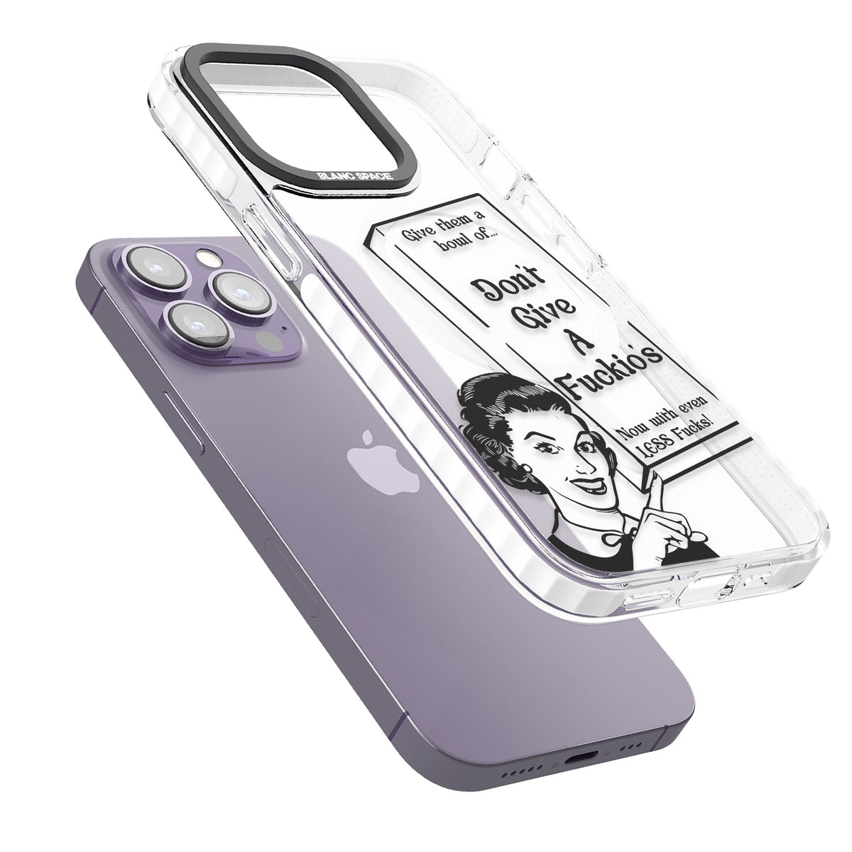 Dont Give A F Ckios Cereal iPhone 13 Pro / iPhone 13 Pro Max / iPhone 14 Pro / iPhone 14 Pro Max / iPhone 15 Pro / iPhone 15 Pro Max Impact Pro Clear Phone Case angled