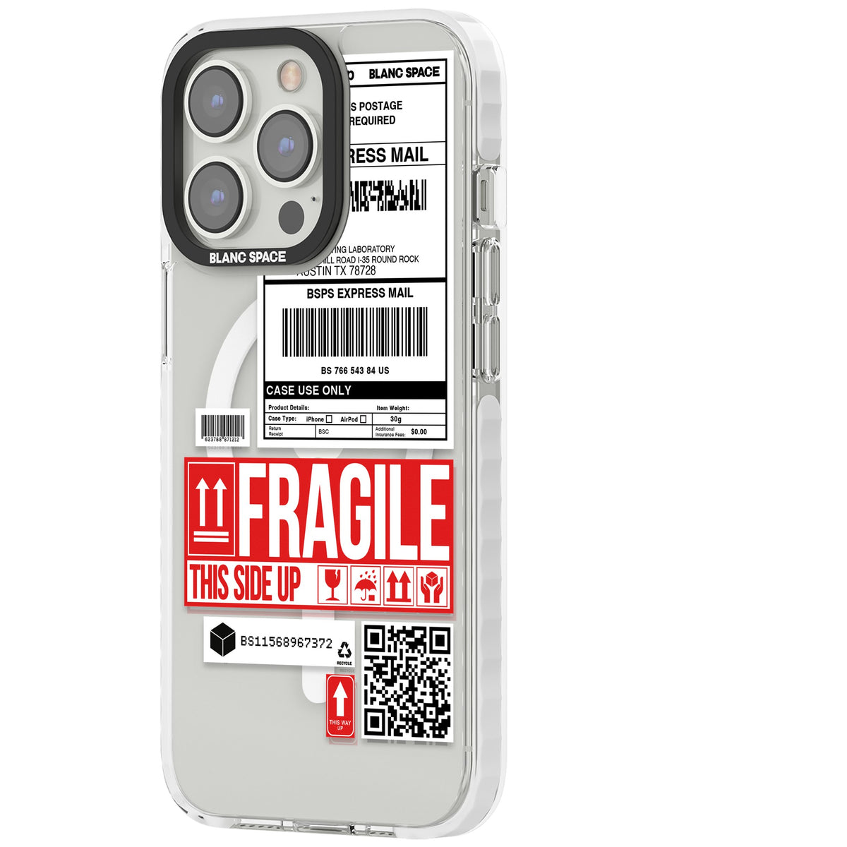 Shipping Label iPhone 13 Pro / iPhone 13 Pro Max / iPhone 14 Pro / iPhone 14 Pro Max / iPhone 15 Pro / iPhone 15 Pro Max Impact Pro Clear Phone Case side