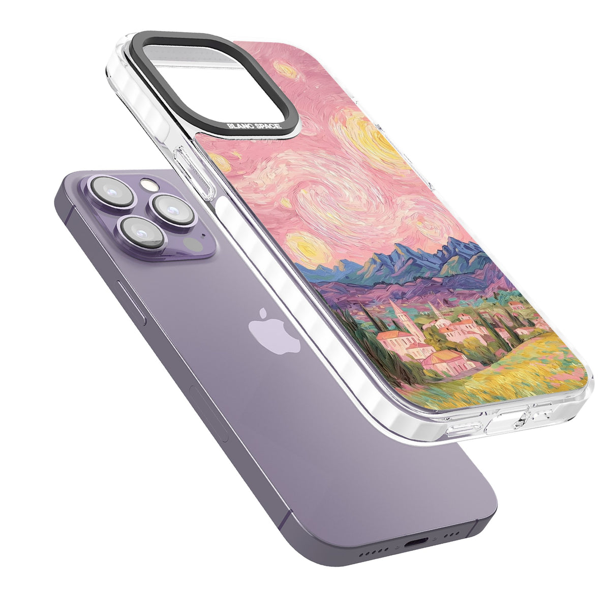 The Starry Sunset iPhone 13 Pro / iPhone 13 Pro Max / iPhone 14 Pro / iPhone 14 Pro Max / iPhone 15 Pro / iPhone 15 Pro Max Impact Pro Clear Phone Case angled
