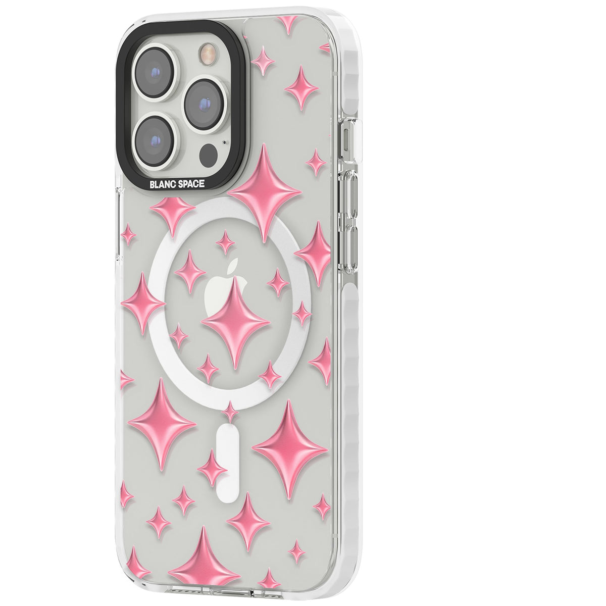 Pink Puff Sparkle Pattern iPhone 13 Pro / iPhone 13 Pro Max / iPhone 14 Pro / iPhone 14 Pro Max / iPhone 15 Pro / iPhone 15 Pro Max Impact Pro Clear Phone Case side