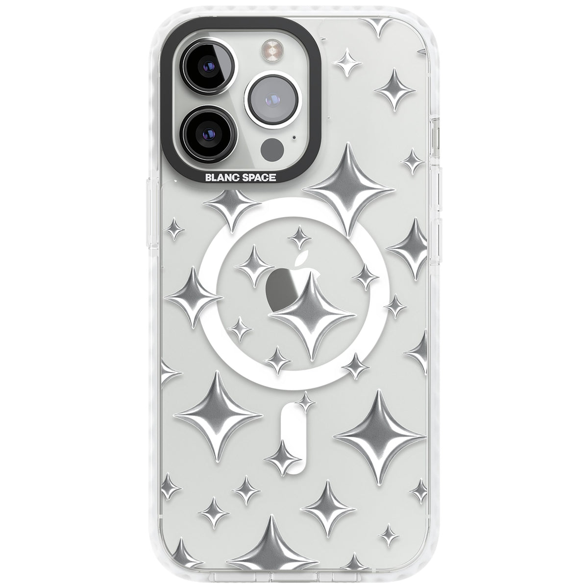 Chrome Puff Sparkle Pattern iPhone 13 Pro / iPhone 13 Pro Max / iPhone 14 Pro / iPhone 14 Pro Max / iPhone 15 Pro / iPhone 15 Pro Max Impact Pro Clear Phone Case front