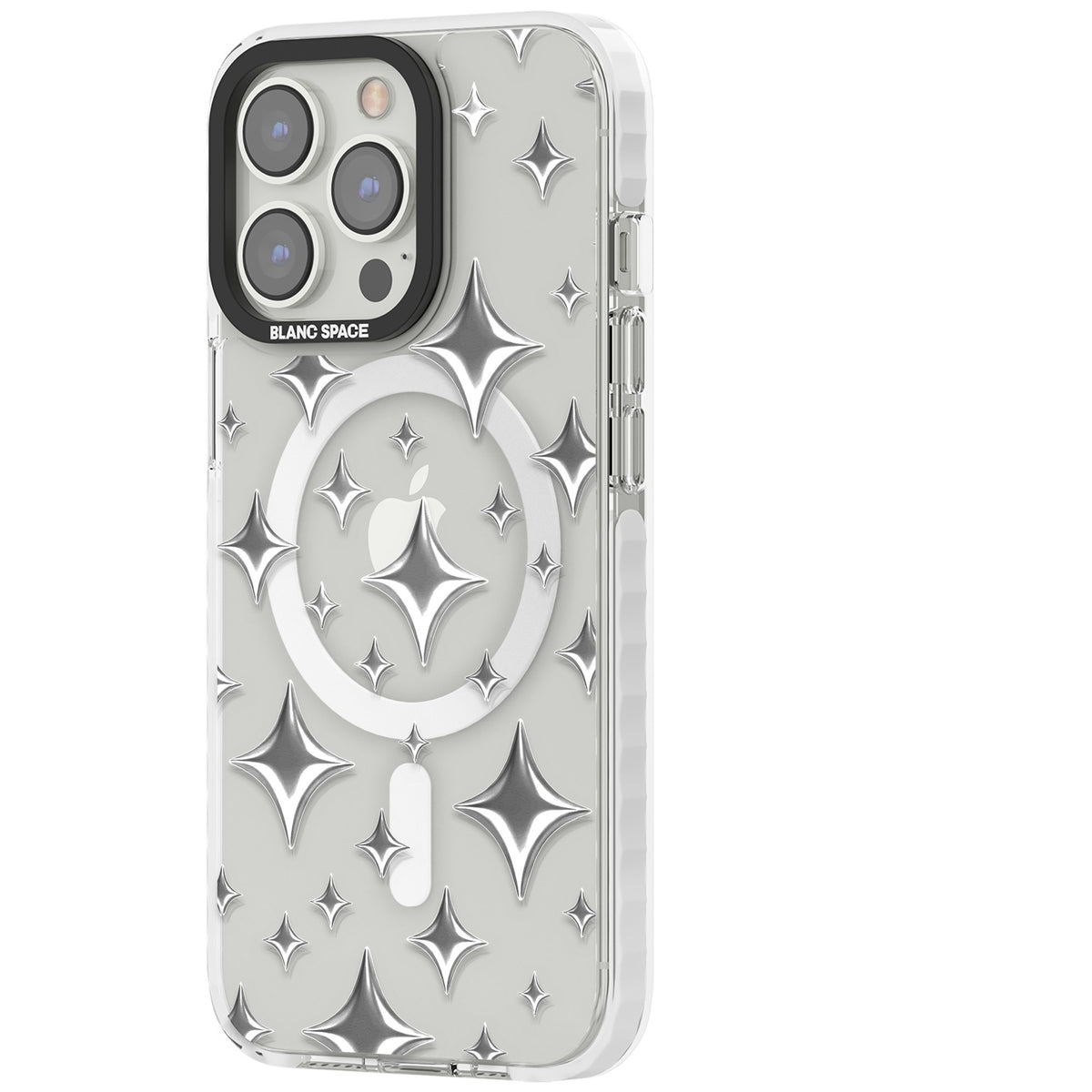 Chrome Puff Sparkle Pattern iPhone 13 Pro / iPhone 13 Pro Max / iPhone 14 Pro / iPhone 14 Pro Max / iPhone 15 Pro / iPhone 15 Pro Max Impact Pro Clear Phone Case side
