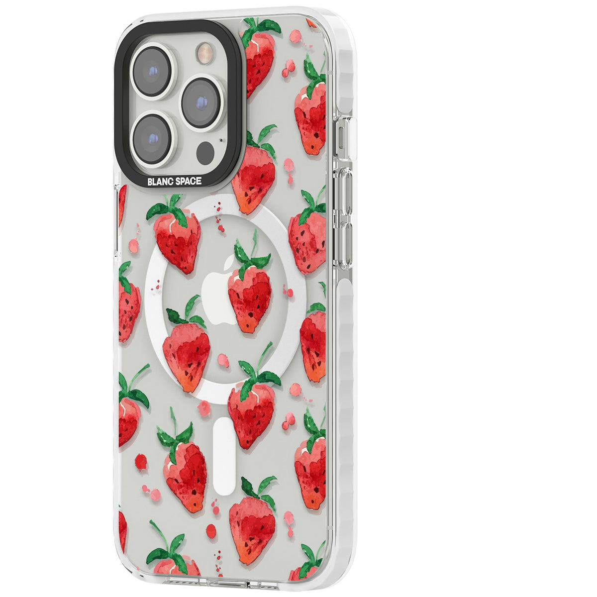 Strawberry Watercolour iPhone 13 Pro / iPhone 13 Pro Max / iPhone 14 Pro / iPhone 14 Pro Max / iPhone 15 Pro / iPhone 15 Pro Max Impact Pro Clear Phone Case side
