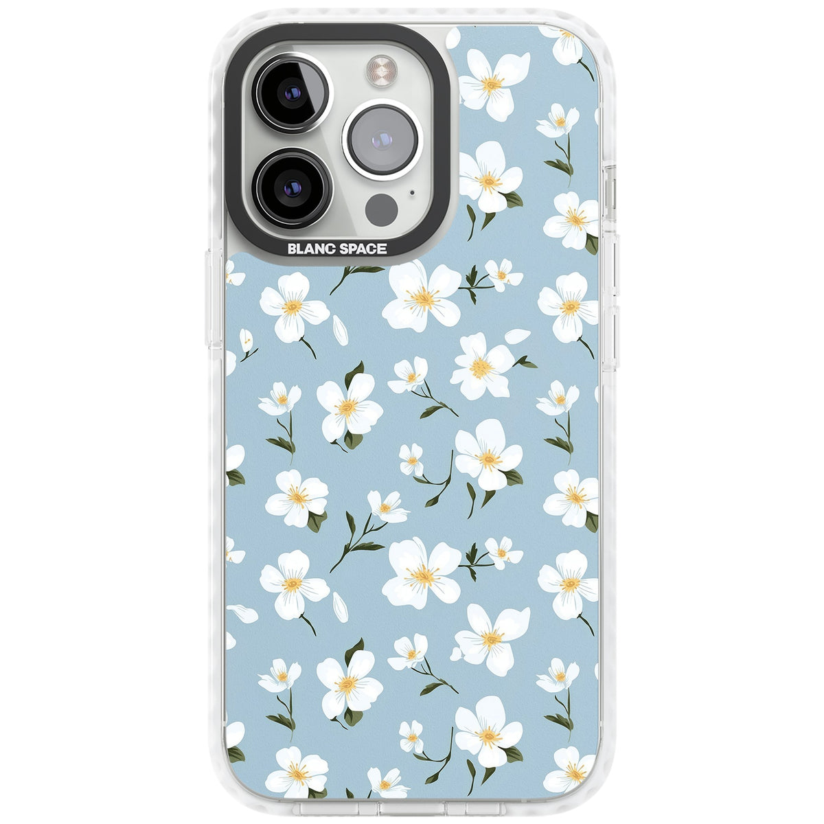Powder Blue Petals iPhone 13 Pro / iPhone 13 Pro Max / iPhone 14 Pro / iPhone 14 Pro Max / iPhone 15 Pro / iPhone 15 Pro Max Impact Pro Clear Phone Case front