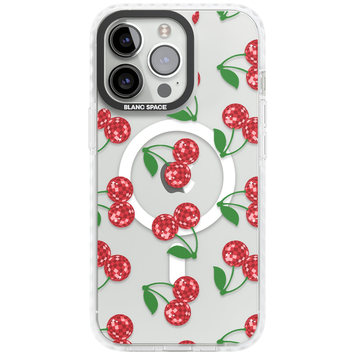 Disco Cherries iPhone 13 Pro / iPhone 13 Pro Max / iPhone 14 Pro / iPhone 14 Pro Max / iPhone 15 Pro / iPhone 15 Pro Max Impact Pro Clear Phone Case front