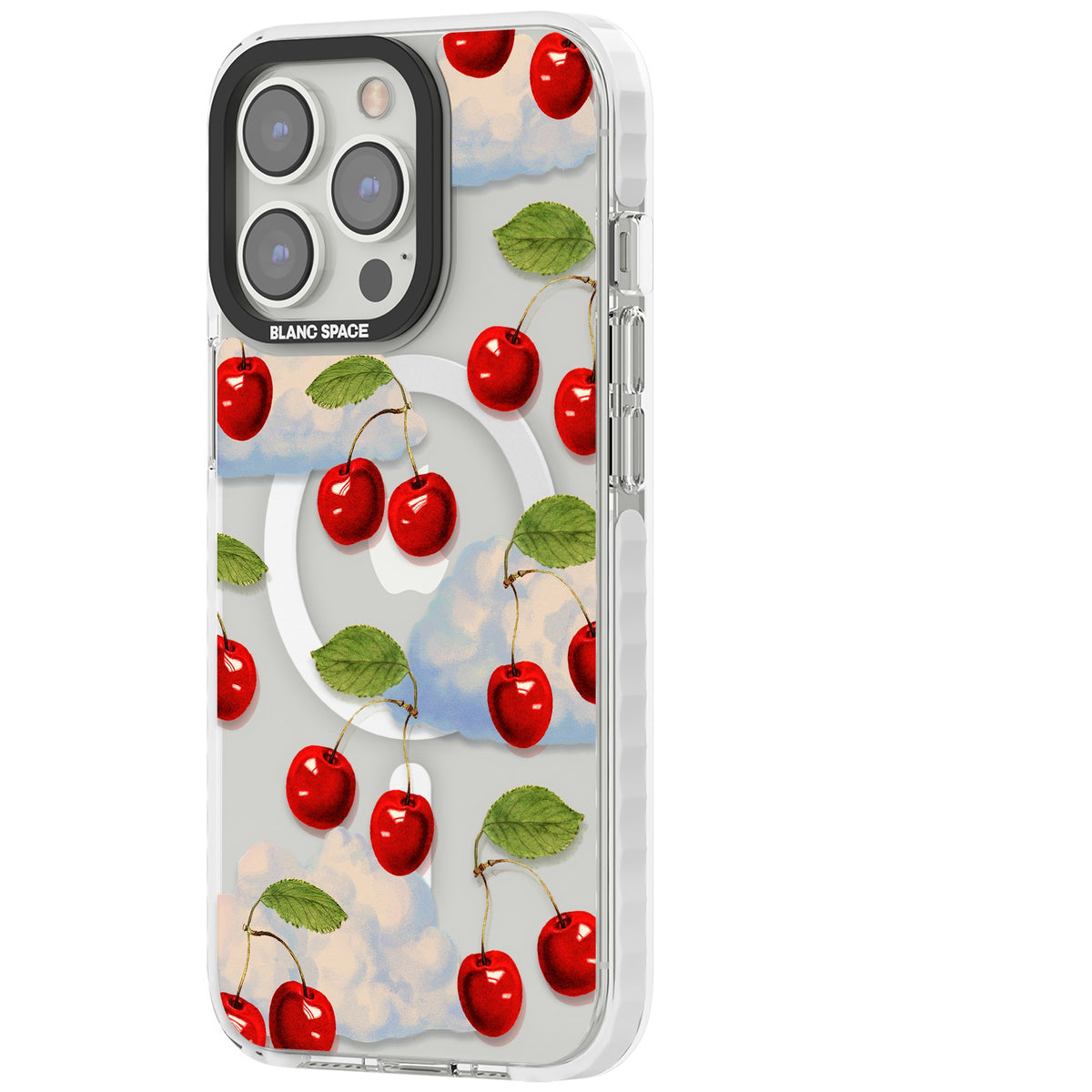 Vintage Cherries & Clouds iPhone 13 Pro / iPhone 13 Pro Max / iPhone 14 Pro / iPhone 14 Pro Max / iPhone 15 Pro / iPhone 15 Pro Max Impact Pro Clear Phone Case side