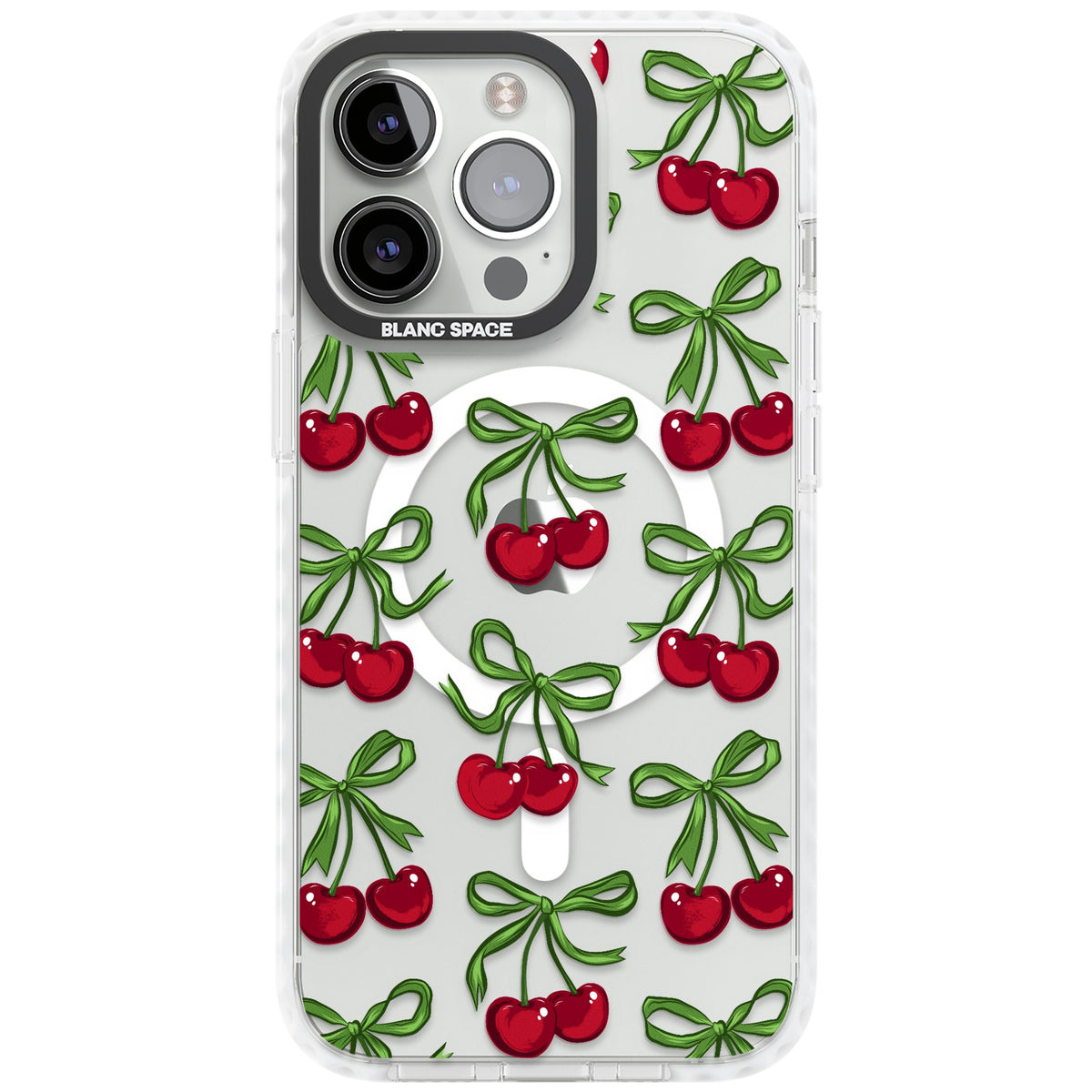 Cherry Bows iPhone 13 Pro / iPhone 13 Pro Max / iPhone 14 Pro / iPhone 14 Pro Max / iPhone 15 Pro / iPhone 15 Pro Max Impact Pro Clear Phone Case front