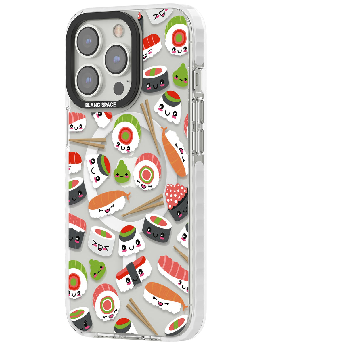 Kawaii Sushi Party iPhone 13 Pro / iPhone 13 Pro Max / iPhone 14 Pro / iPhone 14 Pro Max / iPhone 15 Pro / iPhone 15 Pro Max Impact Pro Clear Phone Case side