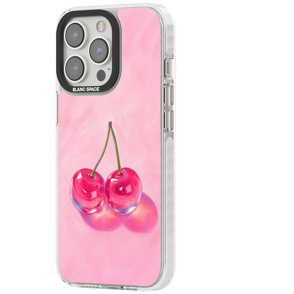 Pink Glass Cherry iPhone 13 Pro / iPhone 13 Pro Max / iPhone 14 Pro / iPhone 14 Pro Max / iPhone 15 Pro / iPhone 15 Pro Max Impact Pro Clear Phone Case side