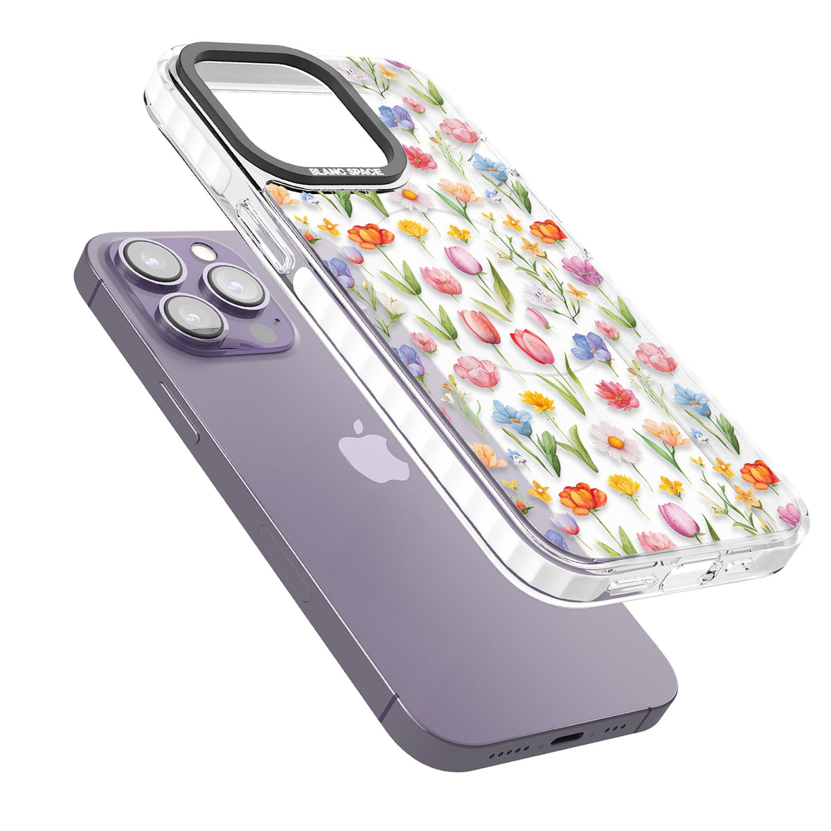 Small Flower Mix iPhone 13 Pro / iPhone 13 Pro Max / iPhone 14 Pro / iPhone 14 Pro Max / iPhone 15 Pro / iPhone 15 Pro Max Impact Pro Clear Phone Case angled