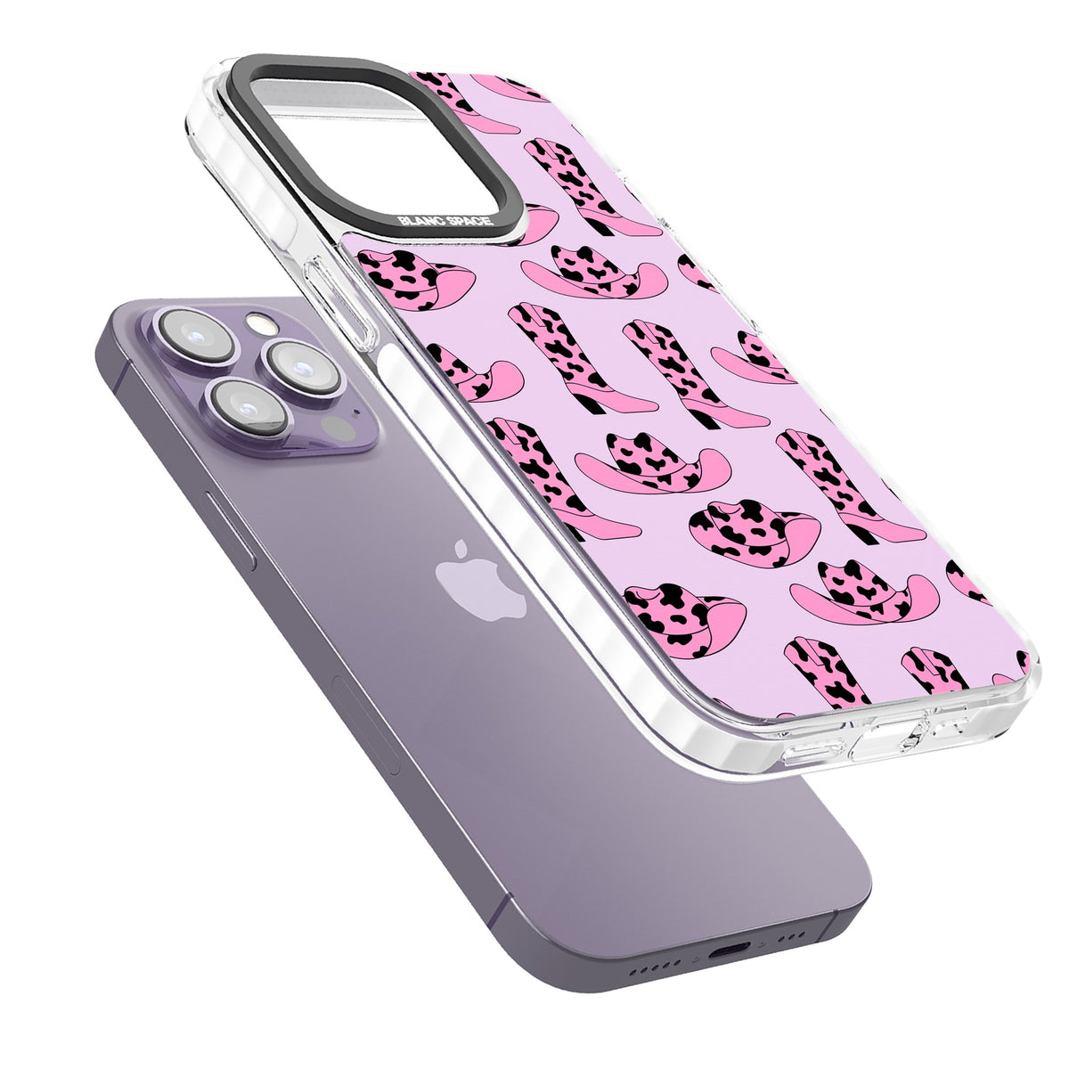 Cow Girl Pattern iPhone 13 Pro / iPhone 13 Pro Max / iPhone 14 Pro / iPhone 14 Pro Max / iPhone 15 Pro / iPhone 15 Pro Max Impact Pro Clear Phone Case angled
