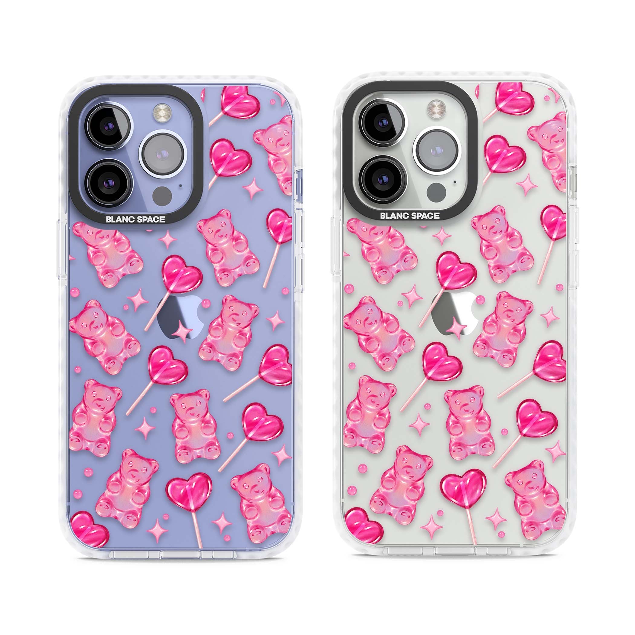 Pink Sugar pinkcore iPhone case featuring pink gummy bears, heart-shaped lollipops and sparkle stars | Clear Impact case for iPhone 13 Pro, iPhone 14 Pro, iPhone 15 Pro