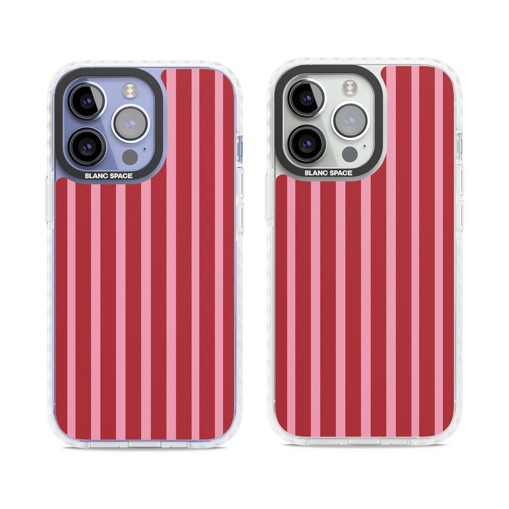 Raspberry Stripe coquette iPhone case featuring red and pink vertical stripes in a candy-inspired pattern | Clear Impact case for iPhone 13 Pro, iPhone 14 Pro, iPhone 15 Pro