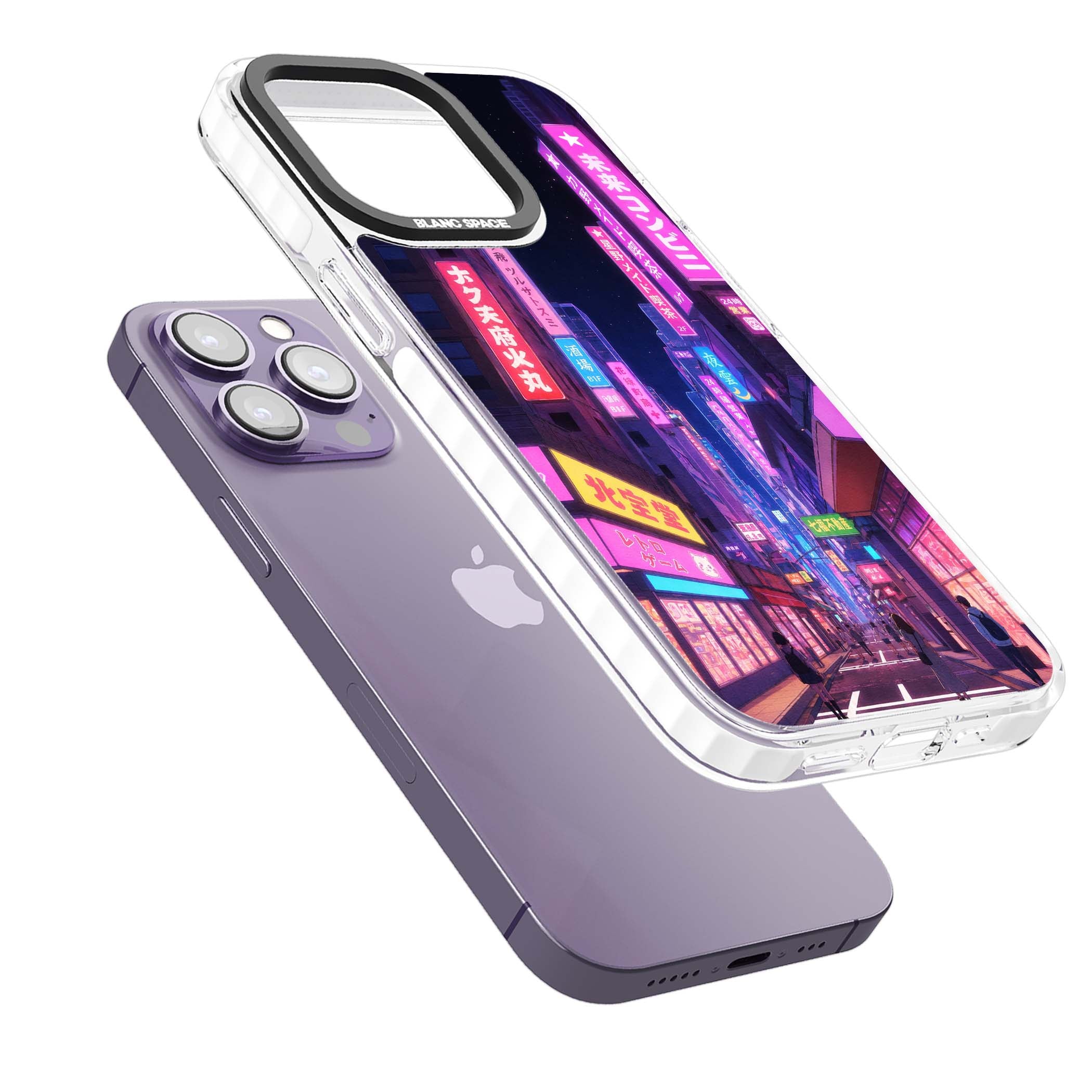 Shibuya At Night Japanese neon city iPhone case featuring glowing kanji signs, pink storefronts and a Tokyo street at n | Clear Impact case for iPhone 13 Pro, iPhone 14 Pro, iPhone 15 Pro