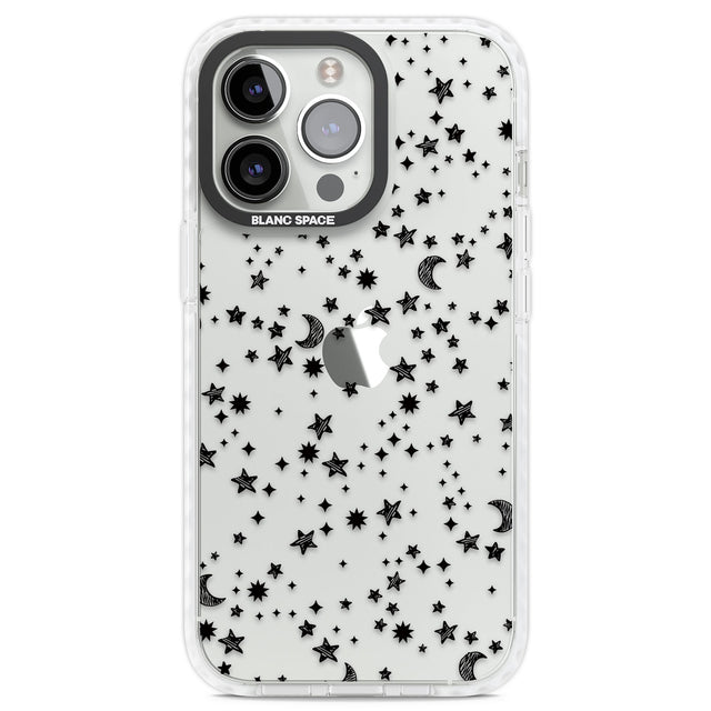 Black Cosmic Galaxy Pattern Clear Impact Phone Case for iPhone 13 Pro, iPhone 14 Pro, iPhone 15 Pro