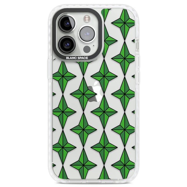Emerald Stars Pattern (Clear) Clear Impact Phone Case for iPhone 13 Pro, iPhone 14 Pro, iPhone 15 Pro