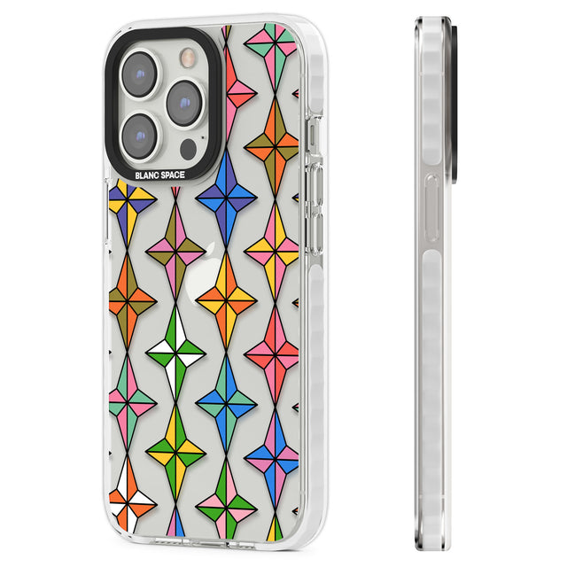 Multi Colour Stars Pattern Clear Impact Phone Case for iPhone 13 Pro, iPhone 14 Pro, iPhone 15 Pro